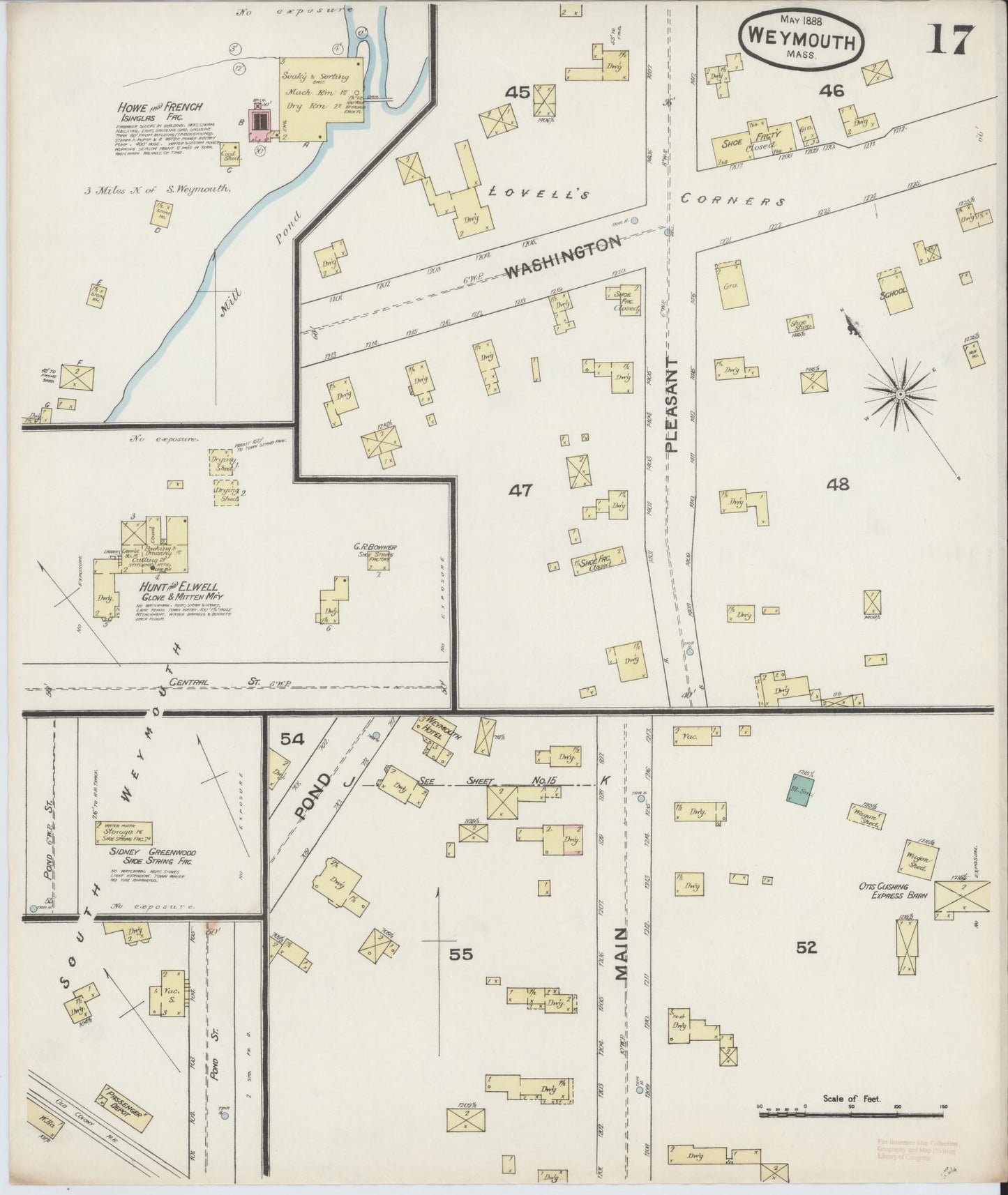 Sanborn Fire Insurance Map from Weymouth, Norfolk County, Massachusetts (1888), Sheet #0017 - Historic Sanborn Fire Insurance Map Print, vintage old map wall art, antique decor, genealogy gift, Massachusetts Massachusetts map