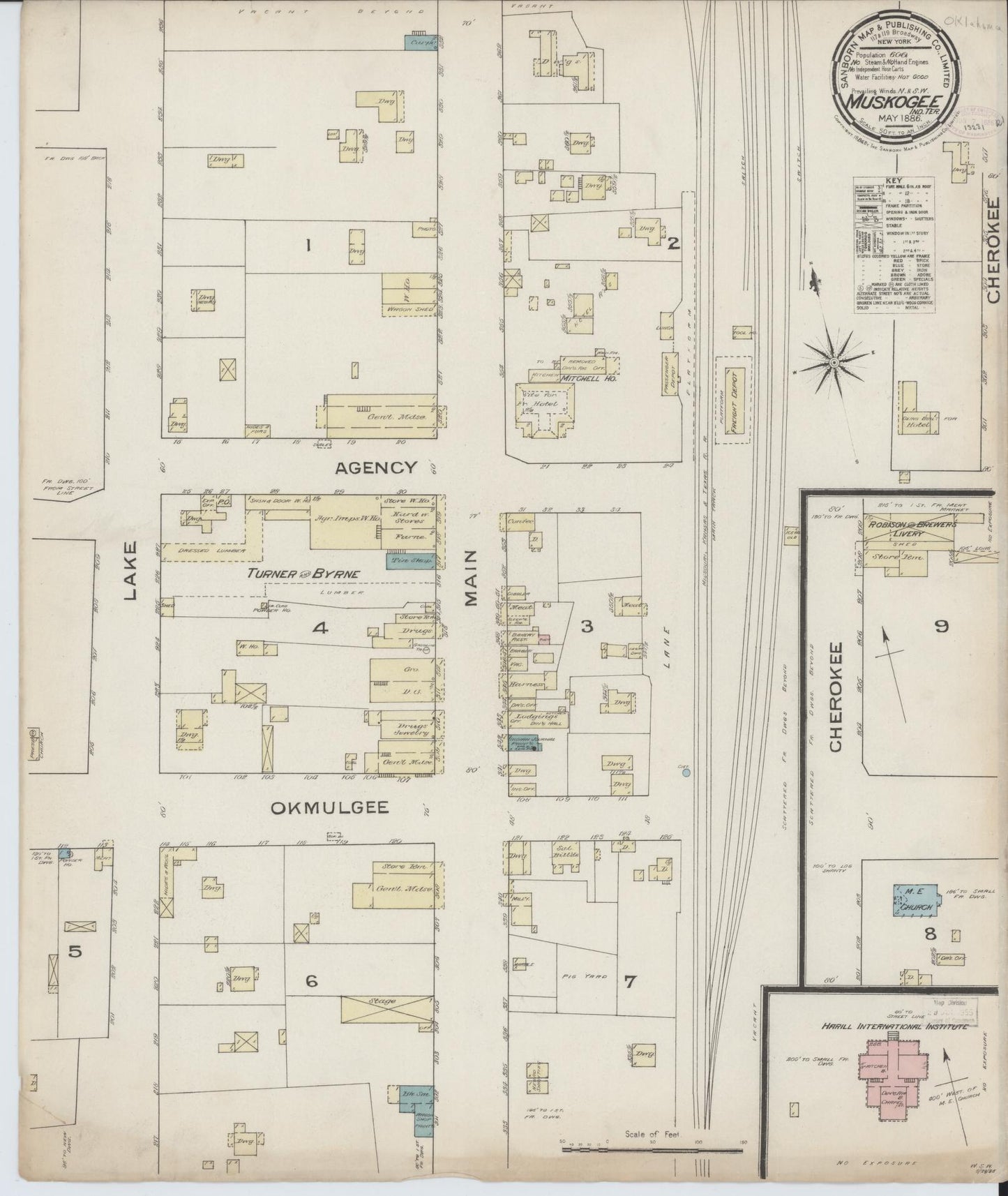 Sanborn Fire Insurance Map from Muskogee, Muskogee County, Oklahoma (1886), Sheet #0001 - Historic Sanborn Fire Insurance Map Print, vintage old map wall art, antique decor, genealogy gift, Oklahoma Oklahoma map