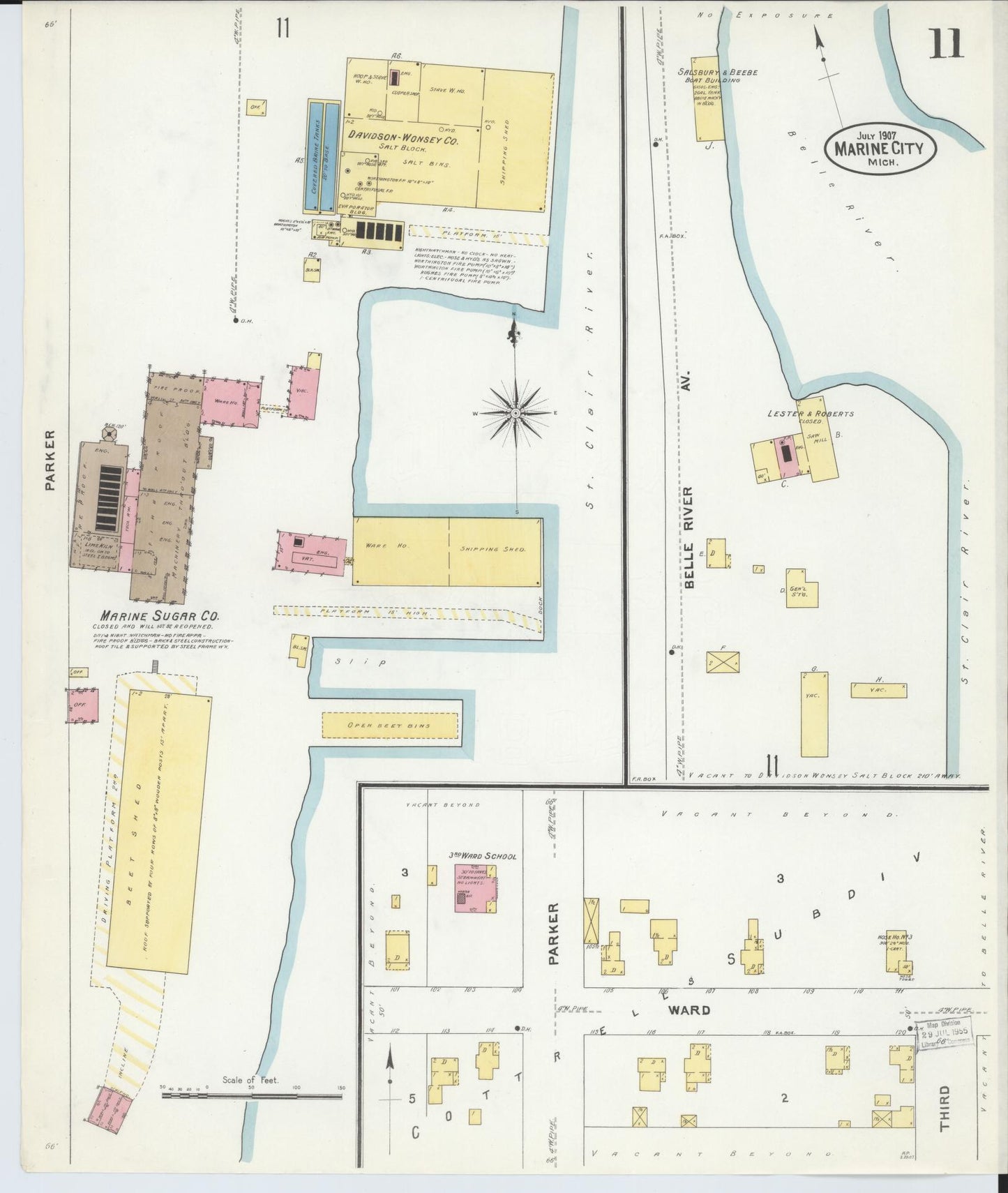 Sanborn Fire Insurance Map from Marine City, Saint Clair County, Michigan (1907), Sheet #0011 - Complete Map Set gallery image, historic Sanborn map, vintage wall art, Michigan Michigan