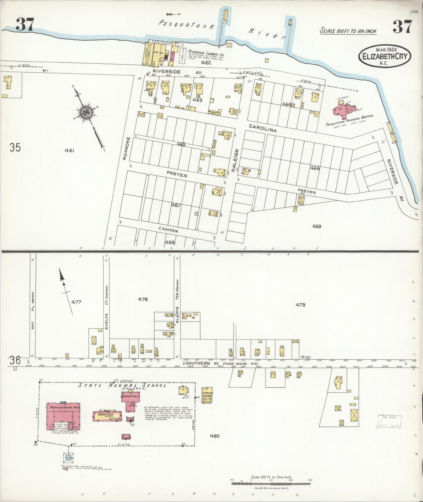 Sanborn Fire Insurance Map from Elizabeth City, Pasquotank County, North Carolina (1923), Sheet #0037 - Complete Map Set gallery image, historic Sanborn map, vintage wall art, North Carolina North Carolina