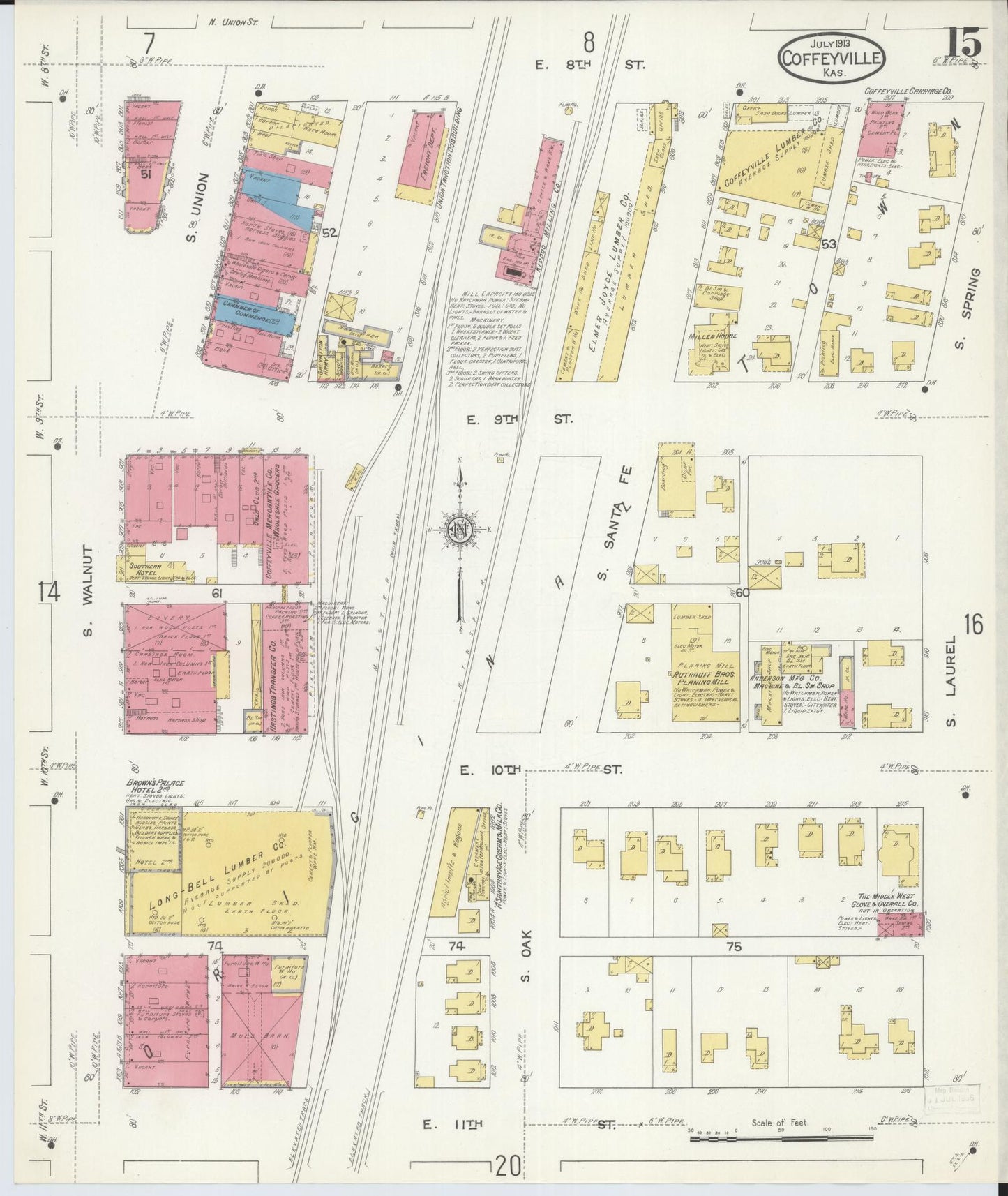 Sanborn Fire Insurance Map from Coffeyville, Montgomery County, Kansas (1913), Sheet #0015 - Historic Sanborn Fire Insurance Map Print, vintage old map wall art, antique decor, genealogy gift, Kansas Kansas map