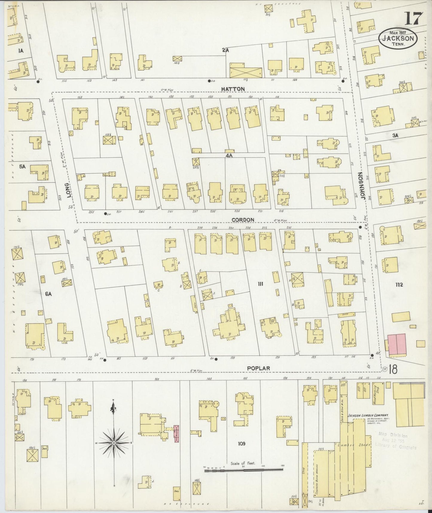 Sanborn Fire Insurance Map from Jackson, Madison County, Tennessee (1907), Sheet #0017 - Historic Sanborn Fire Insurance Map Print, vintage old map wall art, antique decor, genealogy gift, Tennessee Tennessee map
