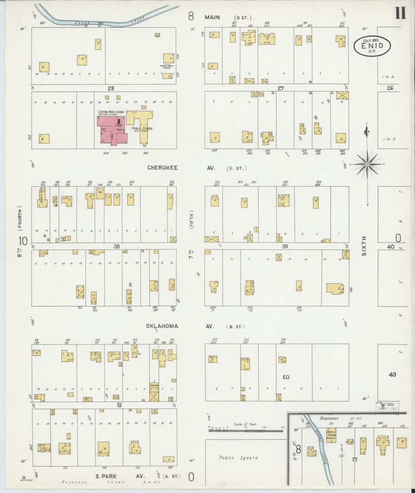 Sanborn Fire Insurance Map from Enid, Garfield County, Oklahoma (1901), Sheet #0011 - Historic Sanborn Fire Insurance Map Print, vintage old map wall art, antique decor, genealogy gift, Oklahoma Oklahoma map