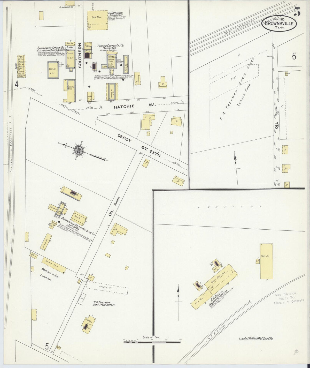 Sanborn Fire Insurance Map from Brownsville, Haywood County, Tennessee (1910), Sheet #0005 - Historic Sanborn Fire Insurance Map Print, vintage old map wall art, antique decor, genealogy gift, Tennessee Tennessee map