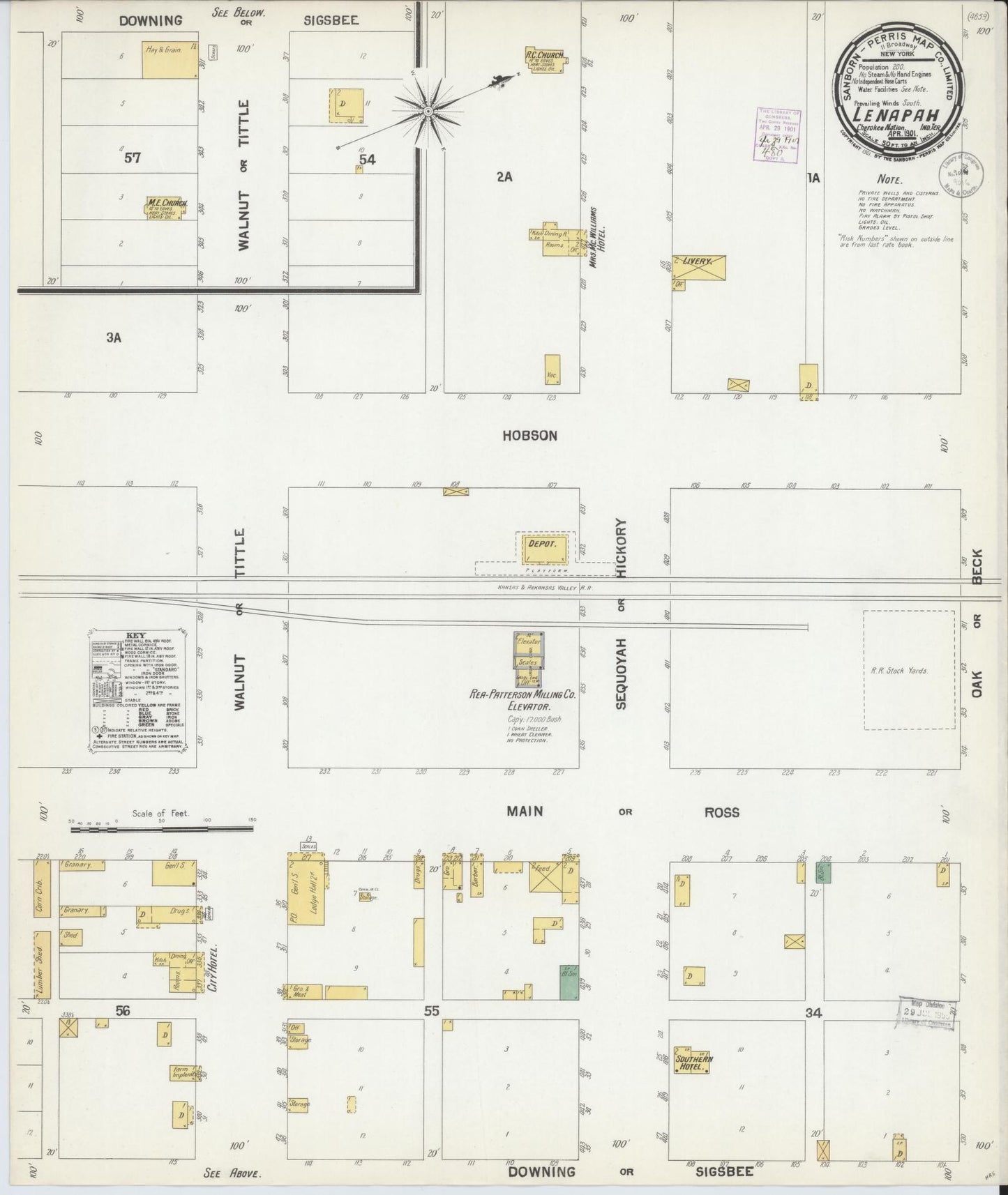 Sanborn Fire Insurance Map from Lenapah, Nowata County, Oklahoma (1901), Sheet #0001 - Historic Sanborn Fire Insurance Map Print, vintage old map wall art, antique decor, genealogy gift, Oklahoma Oklahoma map