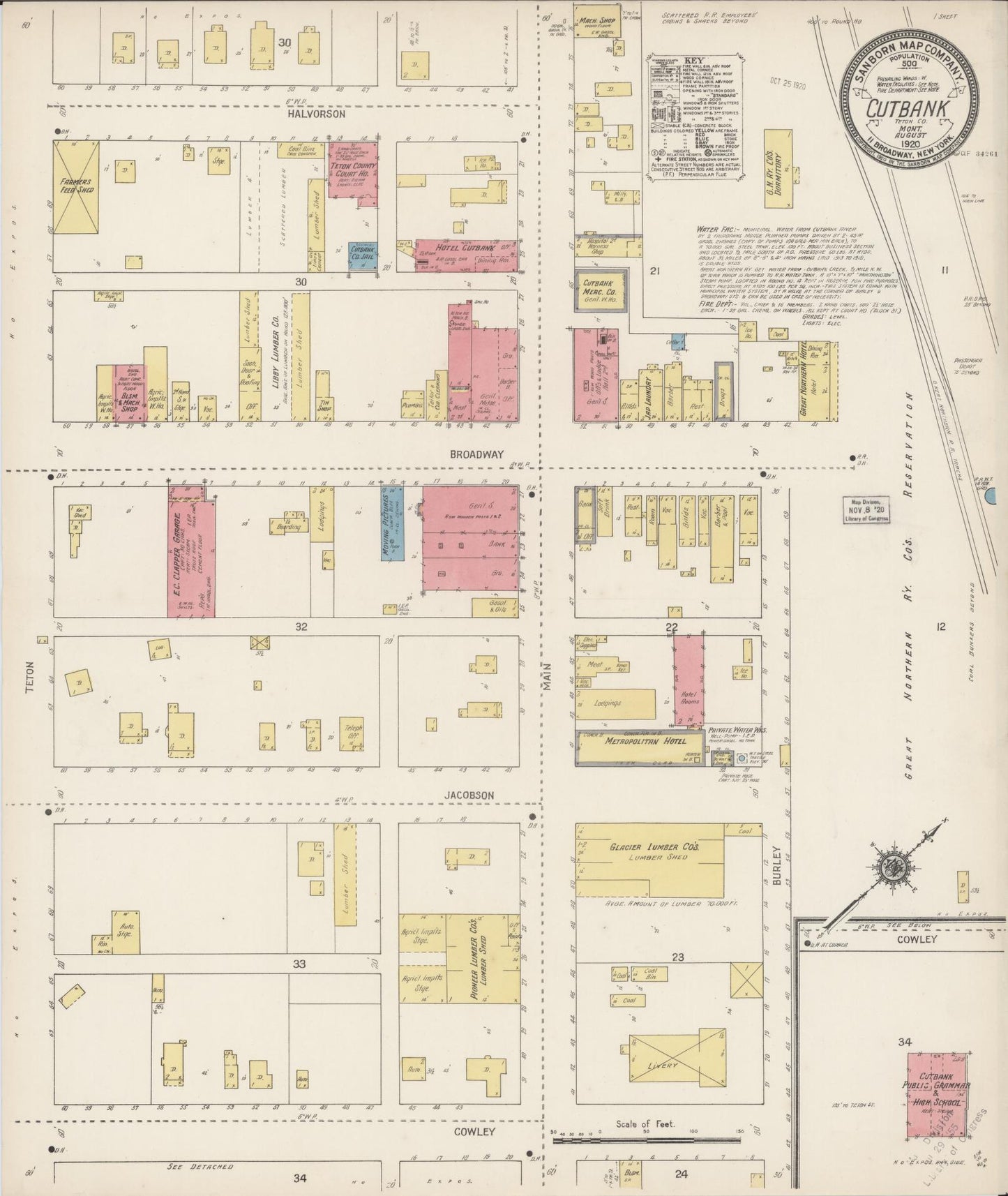 Sanborn Fire Insurance Map from Cutbank, Glacier County, Montana (1920), Sheet #0001 - Historic Sanborn Fire Insurance Map Print, vintage old map wall art, antique decor, genealogy gift, Montana Montana map