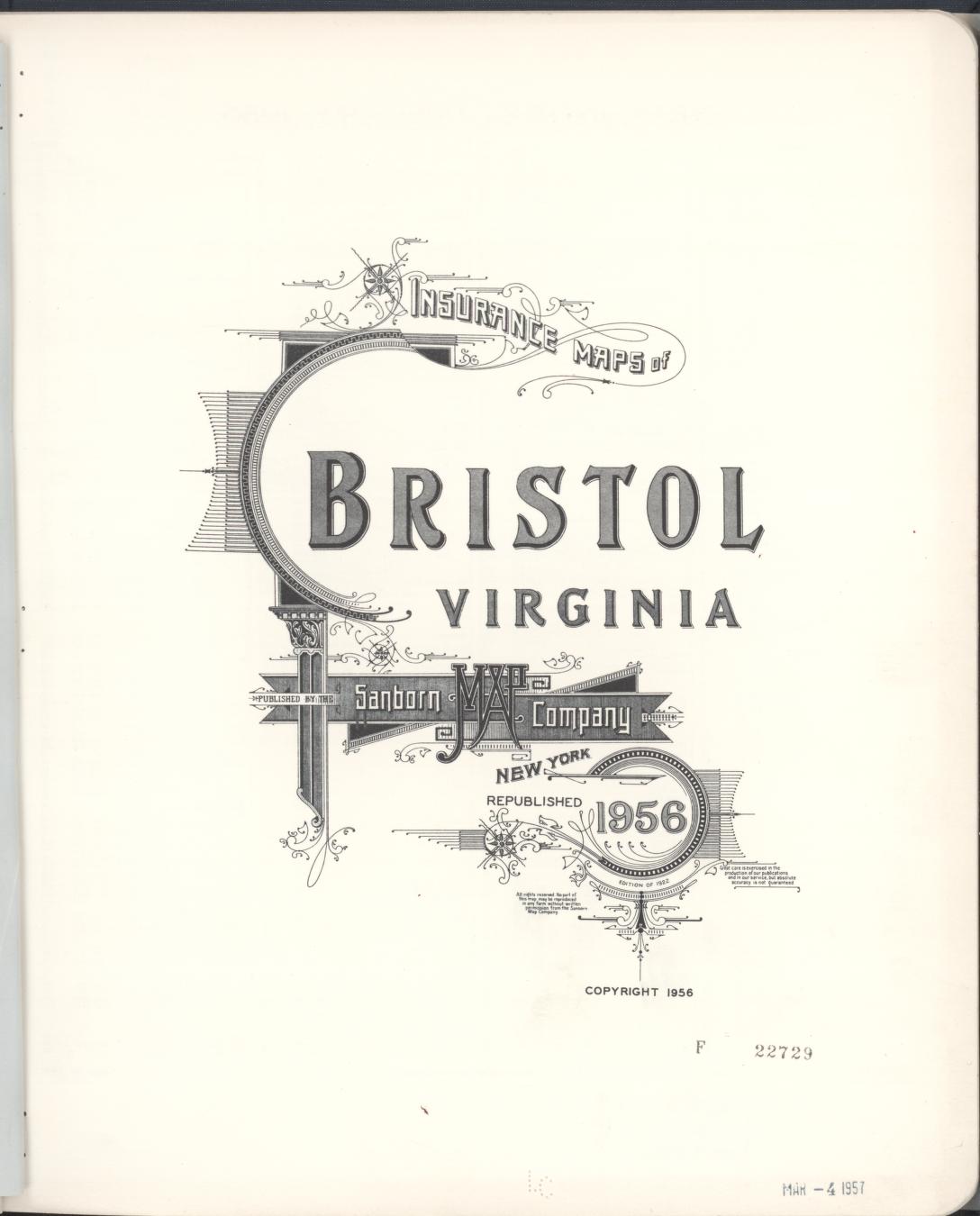 Sanborn Fire Insurance Map from Bristol, Washington County (Va) and Sullivan County (Tn), Virginia. (1956) – Historic Sanborn Fire Insurance Map Print