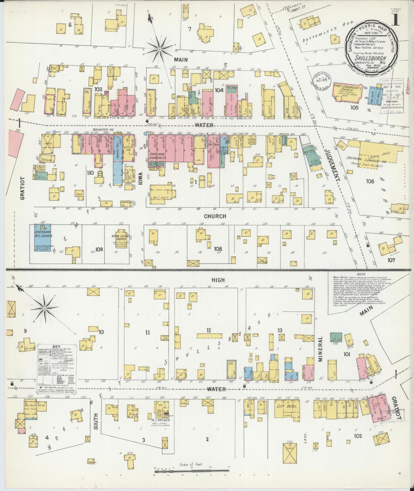 Sanborn Fire Insurance Map from Shullsburg, Lafayette County, Wisconsin (1900), Sheet #0001 - Historic Sanborn Fire Insurance Map Print, vintage old map wall art, antique decor, genealogy gift, Wisconsin Wisconsin map