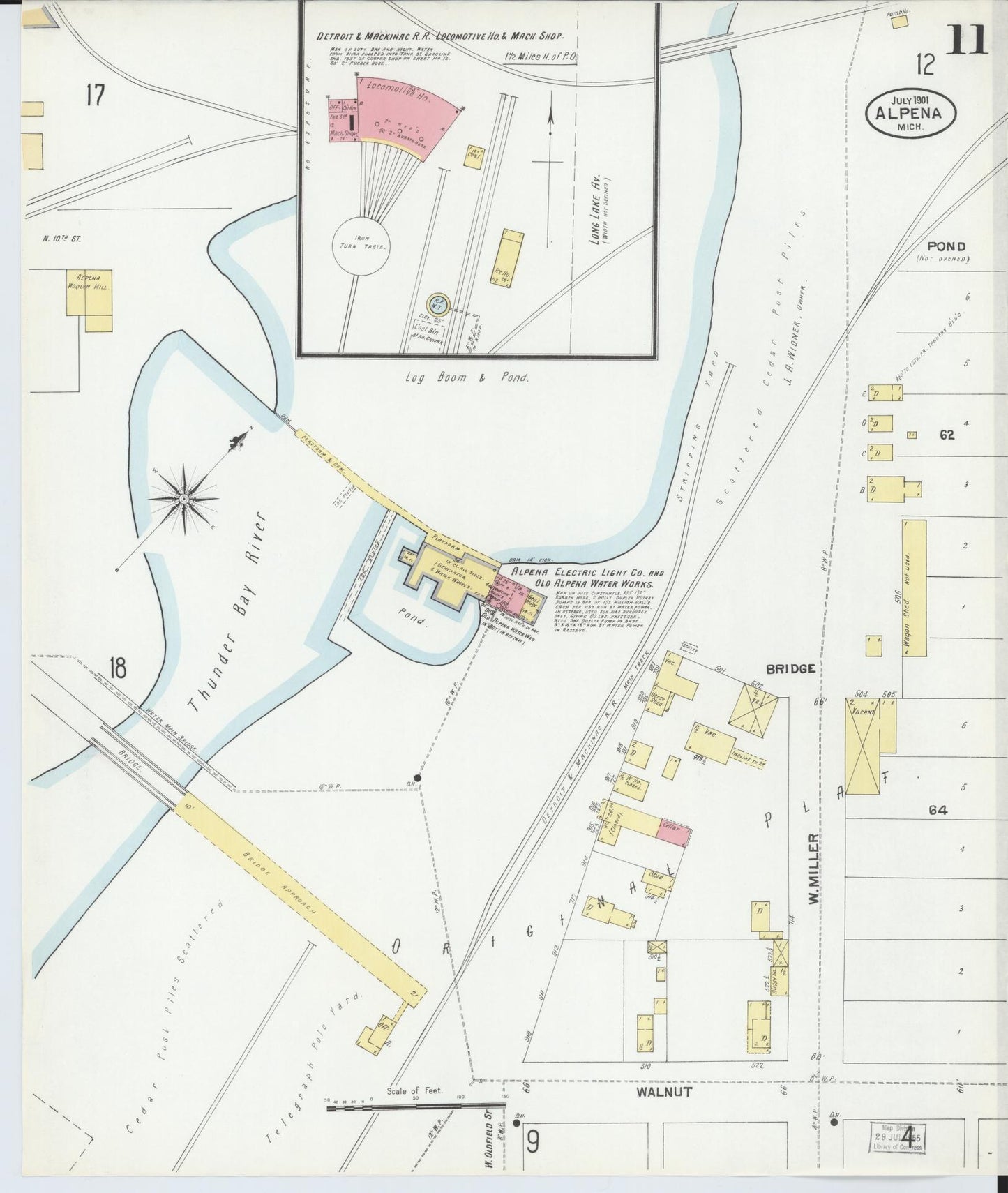 Sanborn Fire Insurance Map from Alpena, Alpena County, Michigan (1901), Sheet #0011 - Historic Sanborn Fire Insurance Map Print, vintage old map wall art, antique decor, genealogy gift, Michigan Michigan map