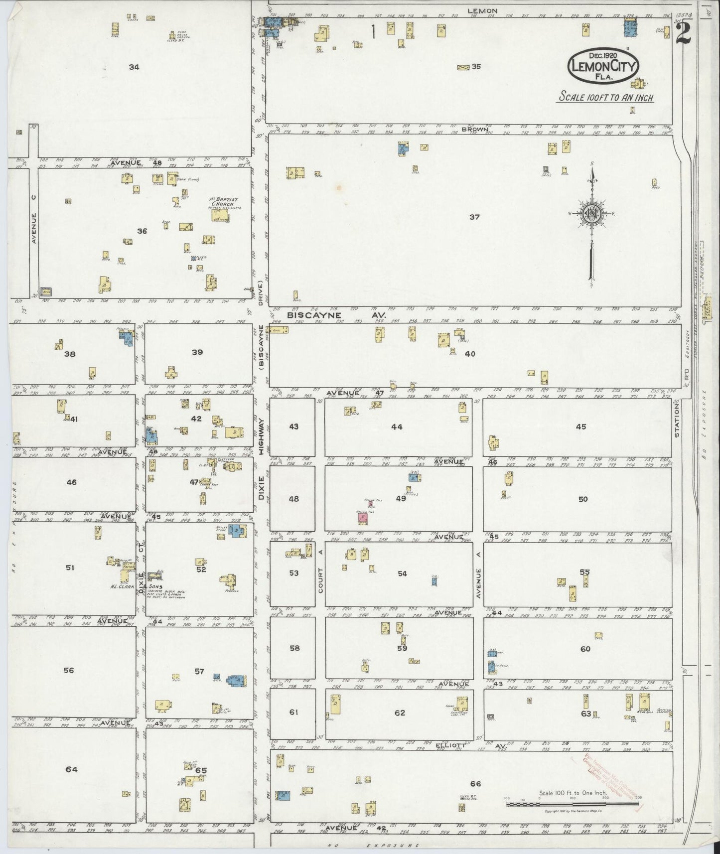 Sanborn Fire Insurance Map from Lemon City, Dade County, Florida (1920), Sheet #0002 - Complete Map Set gallery image, historic Sanborn map, vintage wall art, Florida Florida