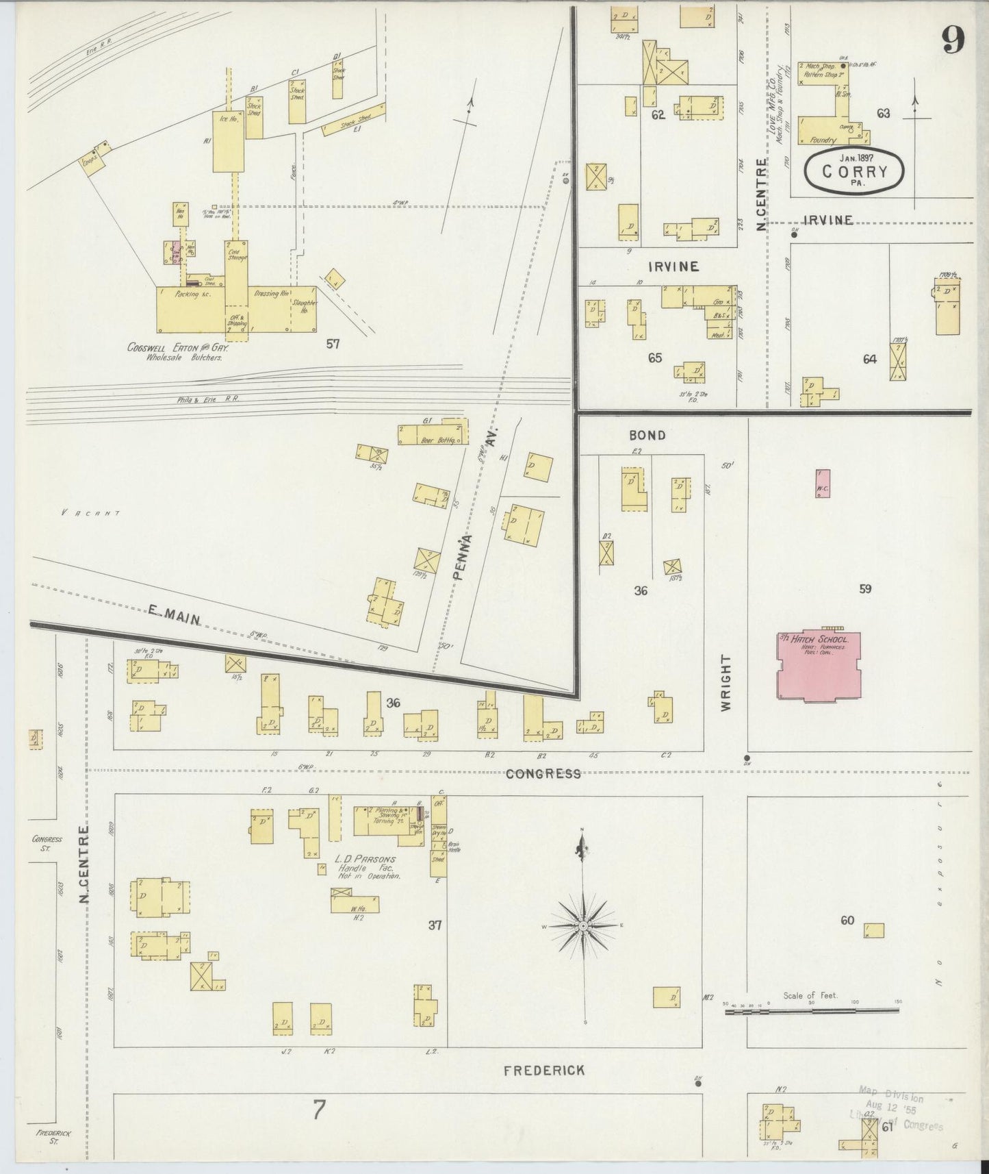 Sanborn Fire Insurance Map from Corry, Erie County, Pennsylvania (1897), Sheet #0009 - Historic Sanborn Fire Insurance Map Print, vintage old map wall art, antique decor, genealogy gift, Pennsylvania Pennsylvania map