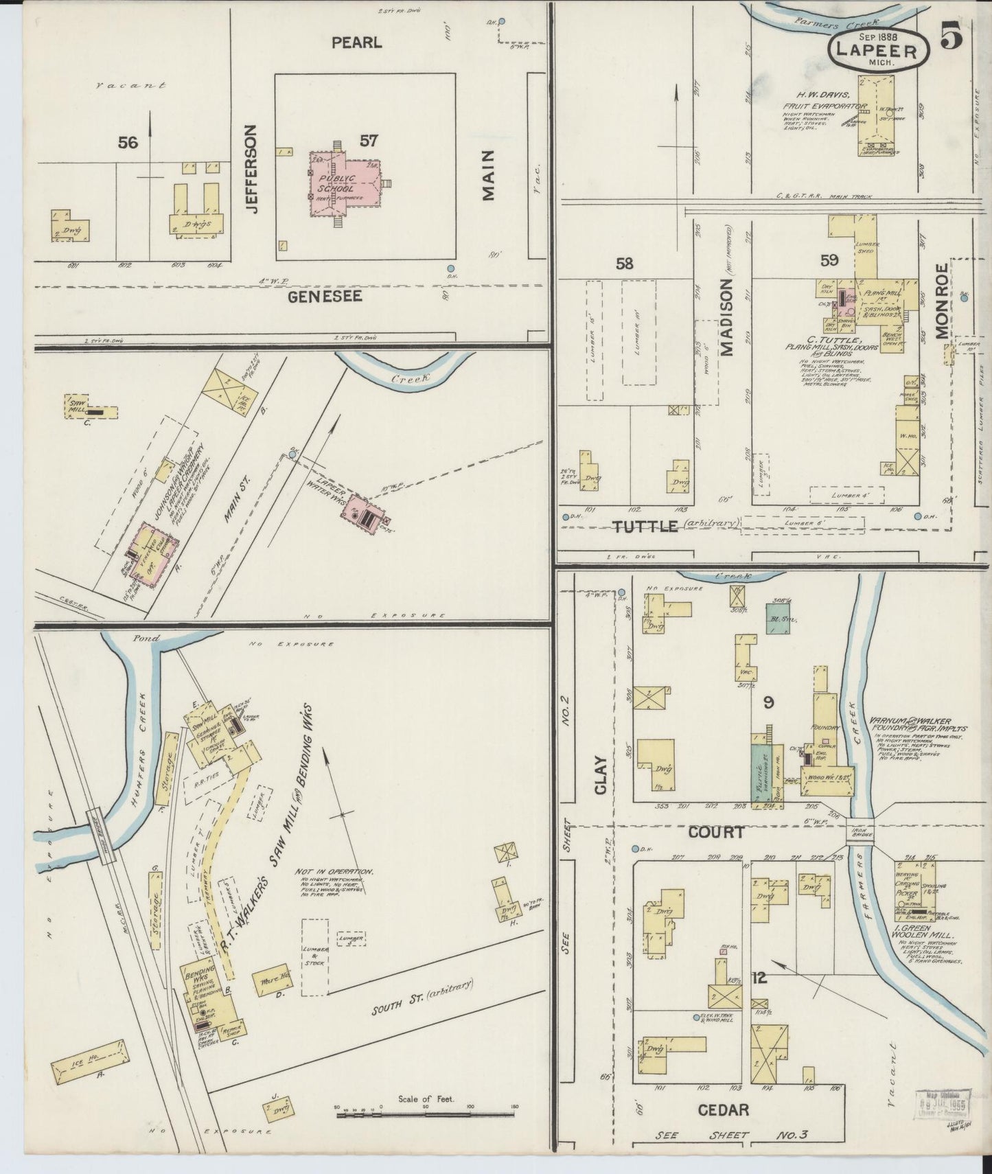 Sanborn Fire Insurance Map from Lapeer, Lapeer County, Michigan (1888), Sheet #0005 - Complete Map Set gallery image, historic Sanborn map, vintage wall art, Michigan Michigan