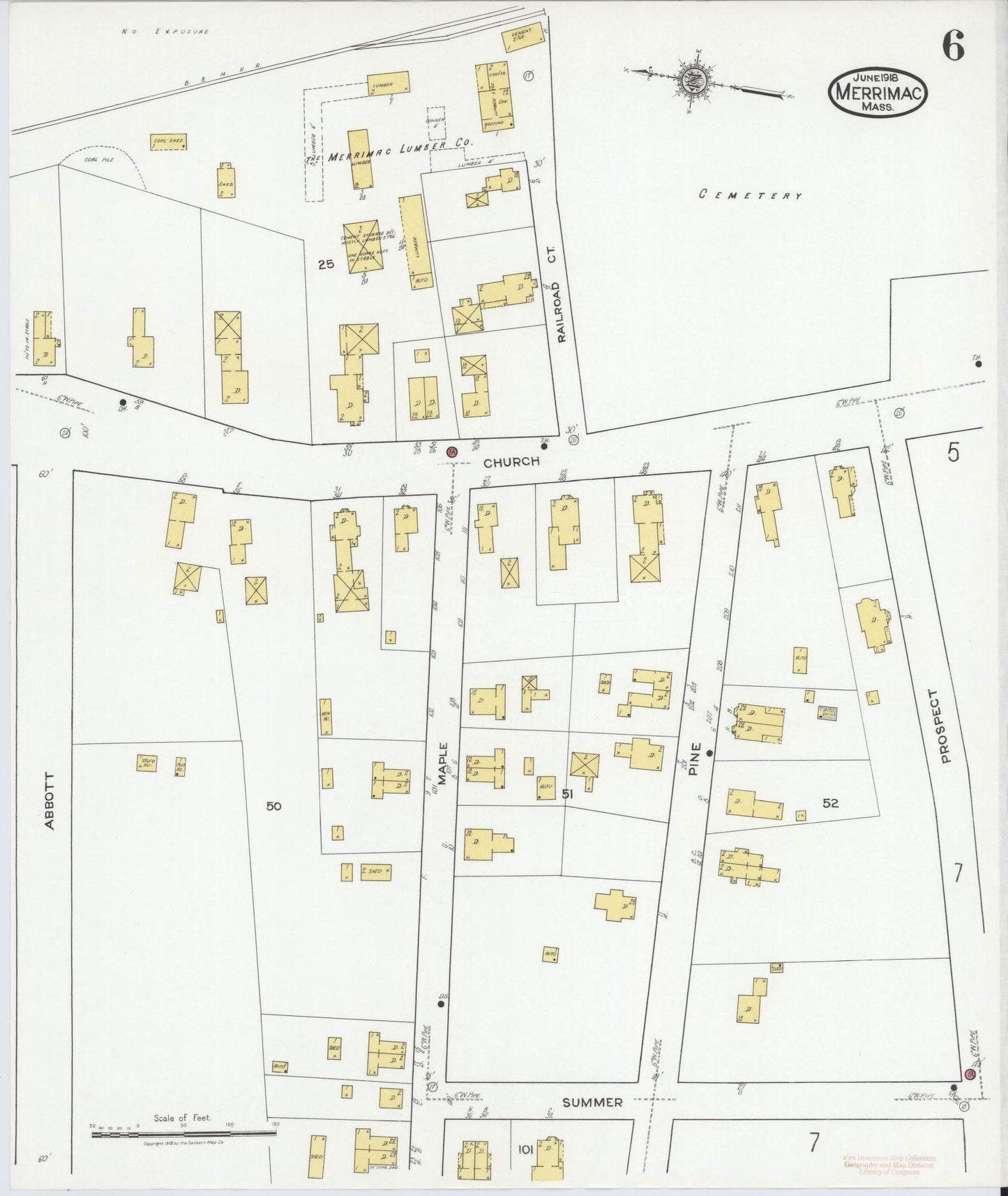 Sanborn Fire Insurance Map from Merrimac, Essex County, Massachusetts (1918), Sheet #0006 - Historic Sanborn Fire Insurance Map Print, vintage old map wall art, antique decor, genealogy gift, Massachusetts Massachusetts map