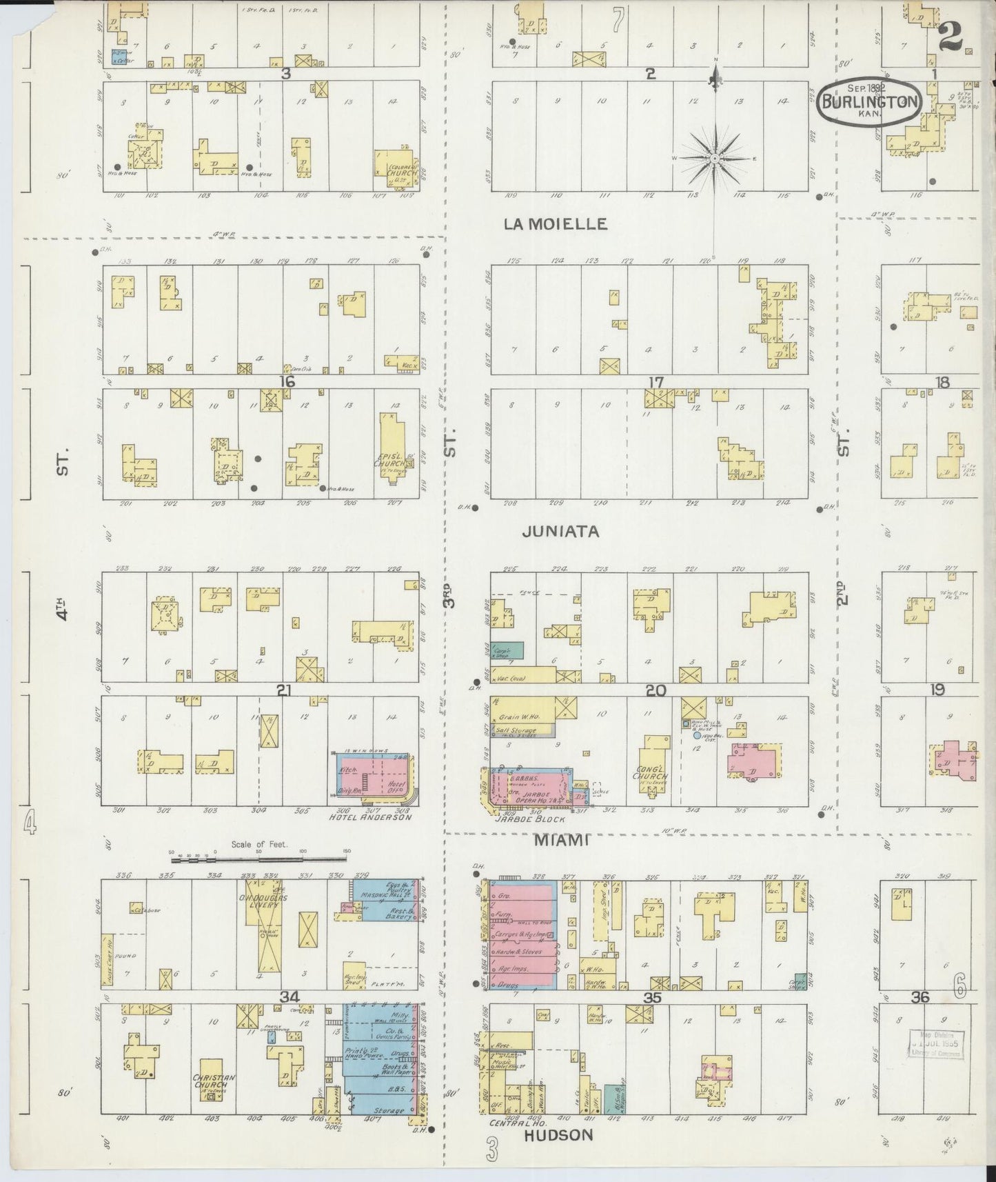 Sanborn Fire Insurance Map from Burlington, Coffey County, Kansas (1892), Sheet #0002 - Historic Sanborn Fire Insurance Map Print, vintage old map wall art, antique decor, genealogy gift, Kansas Kansas map