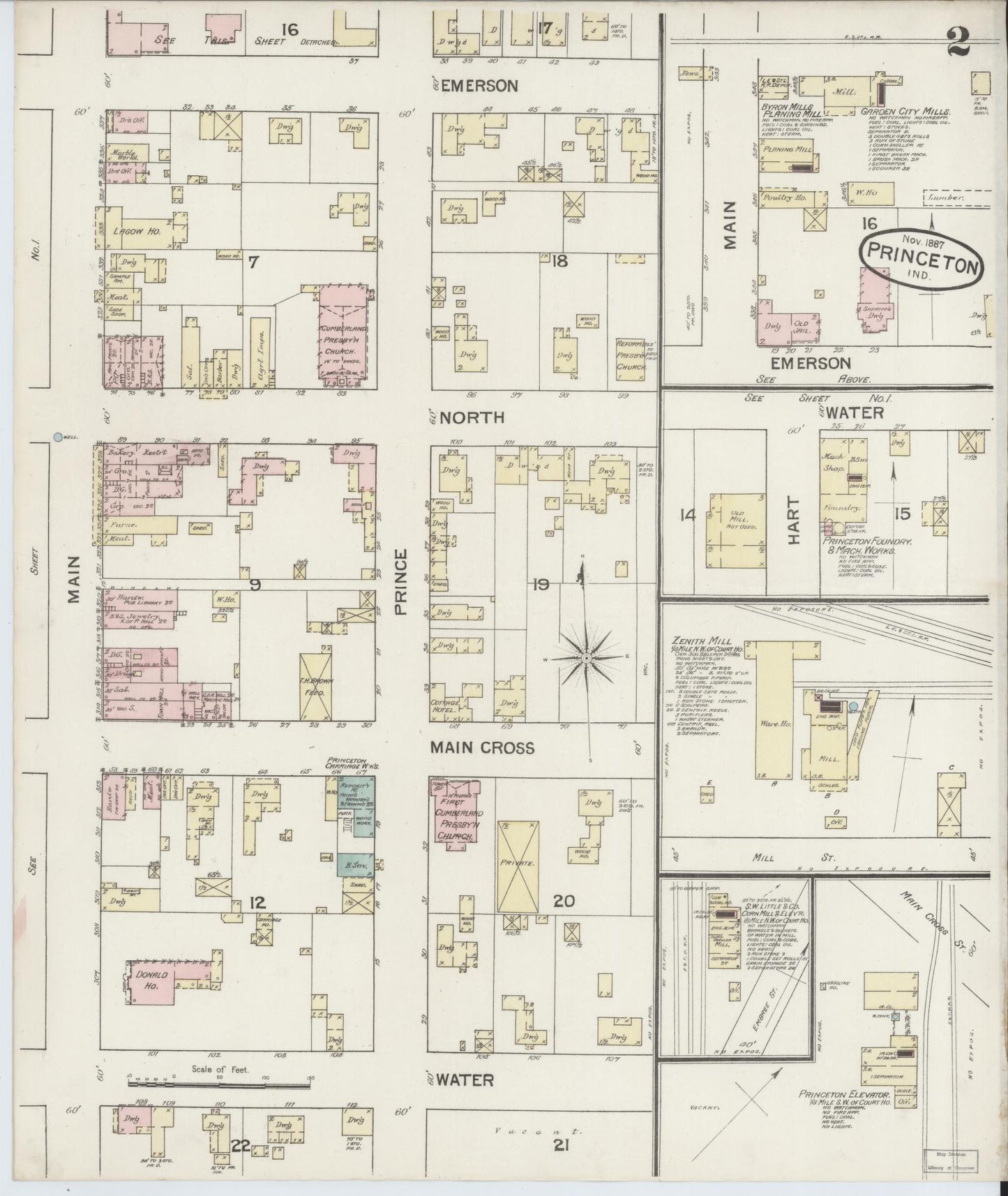 Sanborn Fire Insurance Map from Princeton, Gibson County, Indiana (1887), Sheet #0002 - Complete Map Set gallery image, historic Sanborn map, vintage wall art, Indiana Indiana