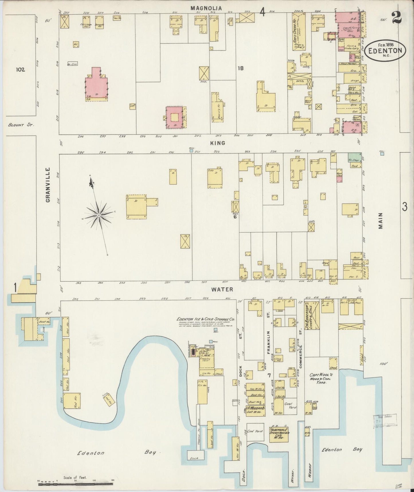 Sanborn Fire Insurance Map from Edenton, Chowan County, North Carolina (1898), Sheet #0002 - Historic Sanborn Fire Insurance Map Print, vintage old map wall art, antique decor, genealogy gift, North Carolina North Carolina map