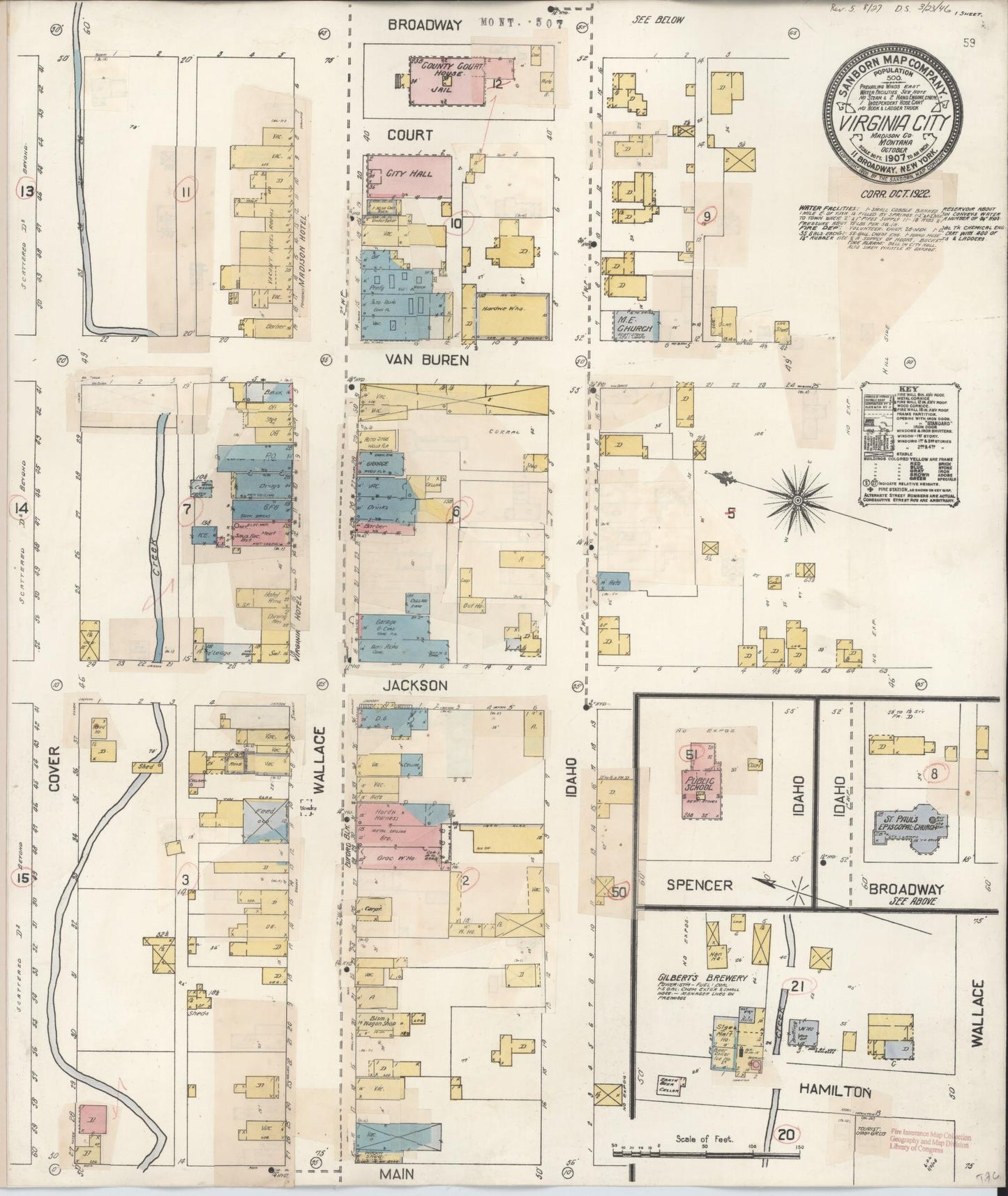 Sanborn Fire Insurance Map from Virginia City, Madison County, Montana (1927), Sheet #0001 - Historic Sanborn Fire Insurance Map Print, vintage old map wall art, antique decor, genealogy gift, Montana Montana map