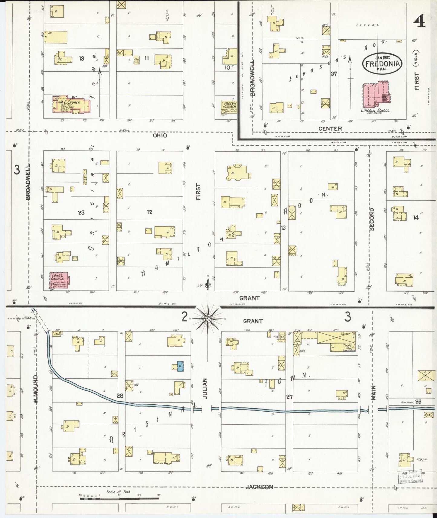 Sanborn Fire Insurance Map from Fredonia, Wilson County, Kansas (1902), Sheet #0004 - Complete Map Set gallery image, historic Sanborn map, vintage wall art, Kansas Kansas