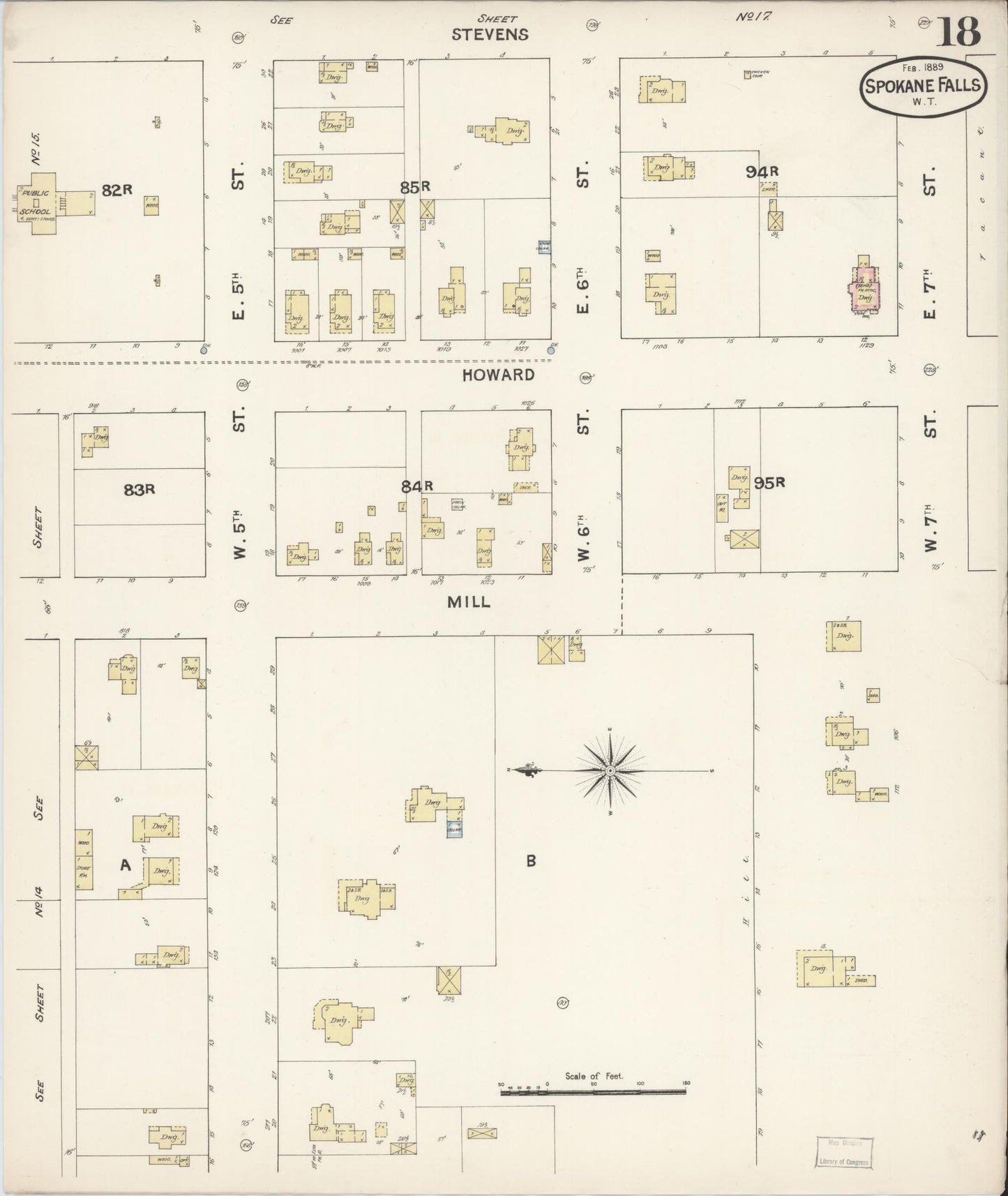 Sanborn Fire Insurance Map from Spokane, Spokane County, Washington (1889), Sheet #0018 - Historic Sanborn Fire Insurance Map Print, vintage old map wall art, antique decor, genealogy gift, Washington Washington map