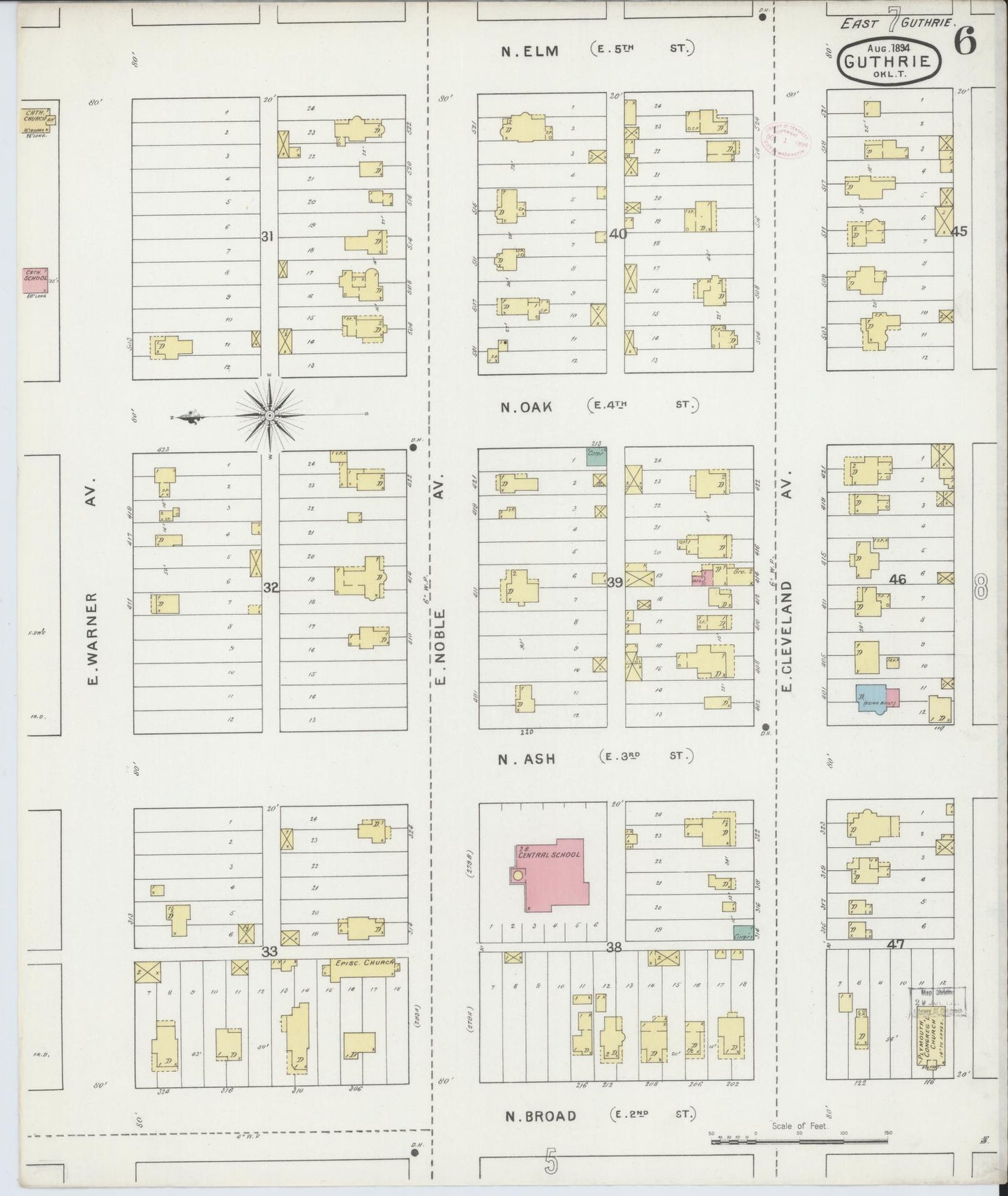 Sanborn Fire Insurance Map from Guthrie, Logan County, Oklahoma (1894), Sheet #0006 - Historic Sanborn Fire Insurance Map Print, vintage old map wall art, antique decor, genealogy gift, Oklahoma Oklahoma map