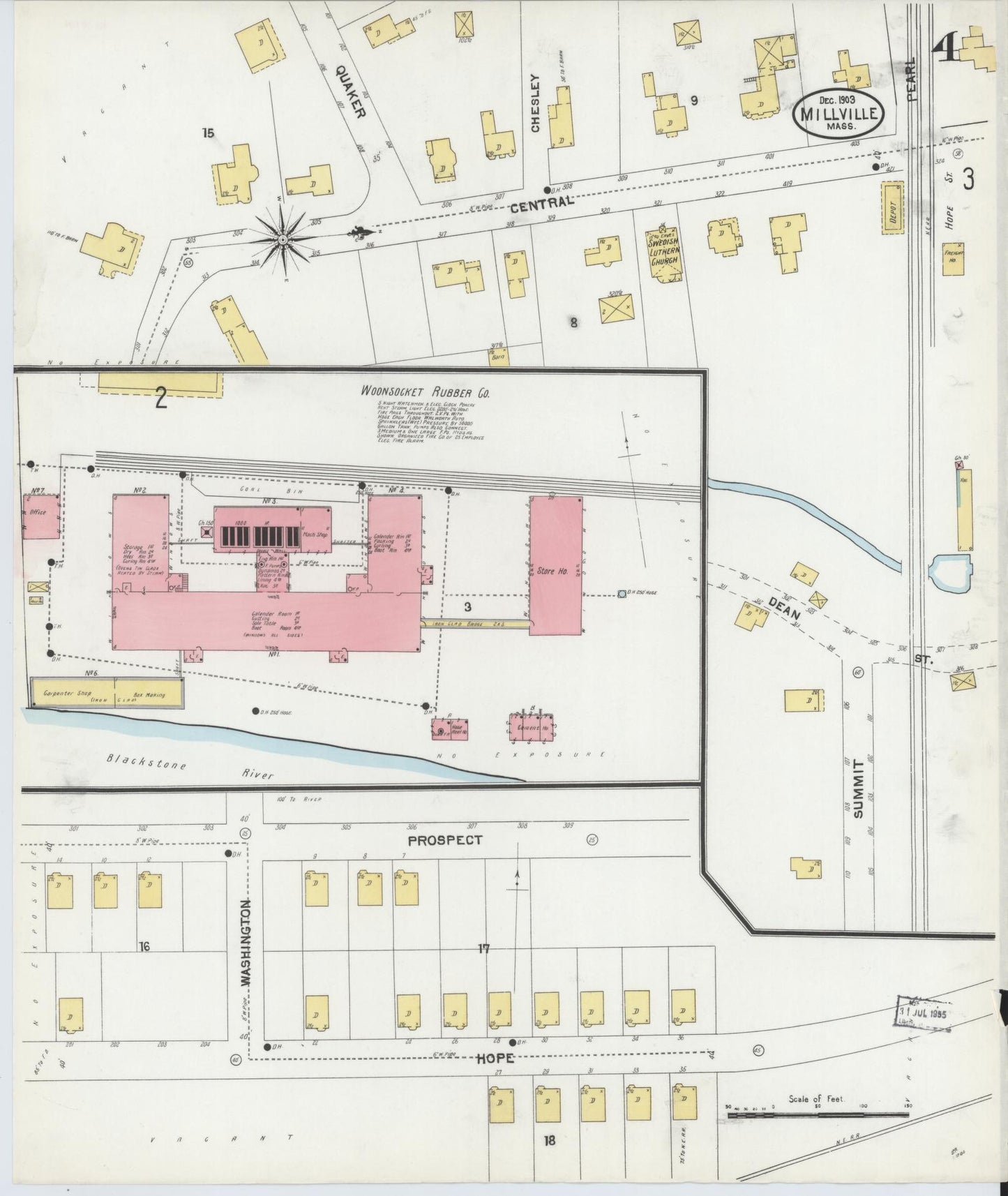Sanborn Fire Insurance Map from Millville, Worcester County, Massachusetts (1903), Sheet #0004 - Historic Sanborn Fire Insurance Map Print, vintage old map wall art, antique decor, genealogy gift, Massachusetts Massachusetts map
