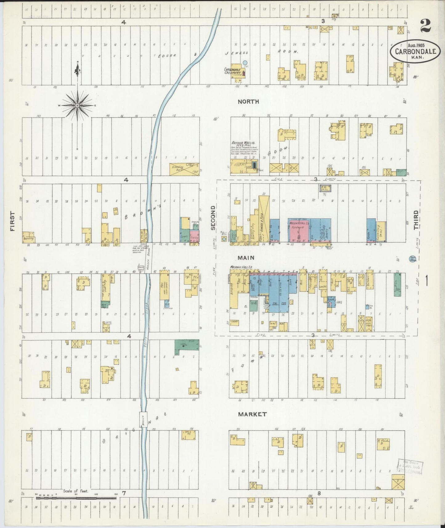 Sanborn Fire Insurance Map from Carbondale, Osage County, Kansas (1905), Sheet #0002 - Complete Map Set gallery image, historic Sanborn map, vintage wall art, Kansas Kansas