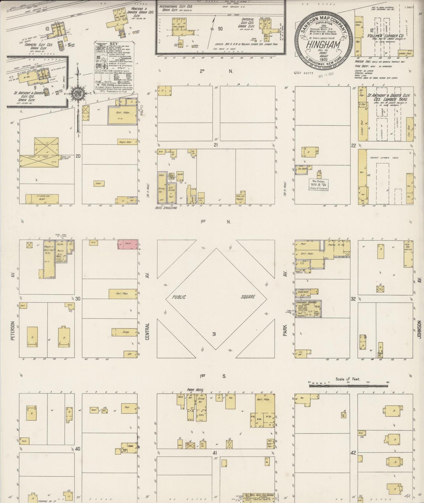 Sanborn Fire Insurance Map from Hingham, Hill County, Montana (1920), Sheet #0001 - Historic Sanborn Fire Insurance Map Print, vintage old map wall art, antique decor, genealogy gift, Montana Montana map