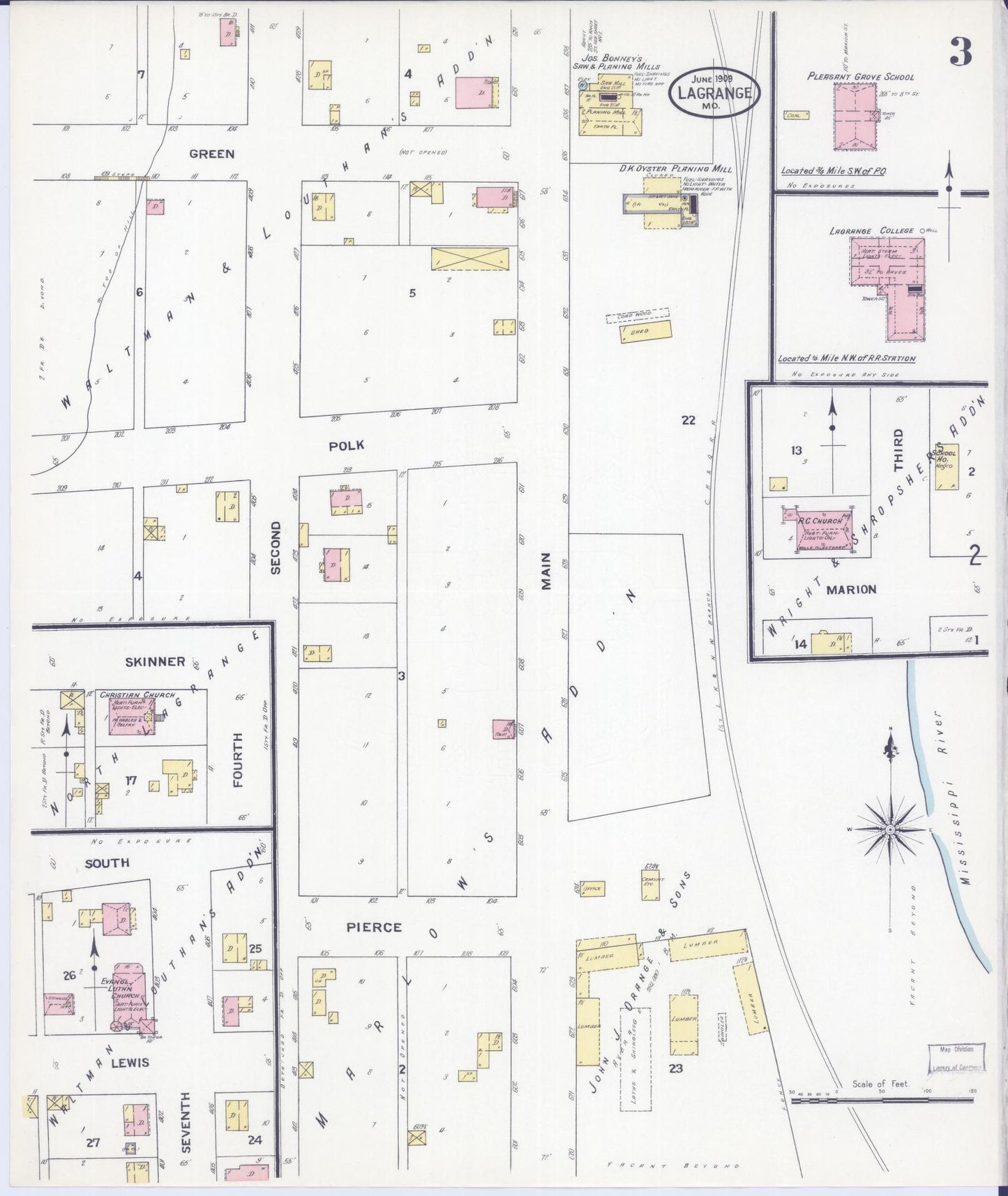 Sanborn Fire Insurance Map from La Grange, Lewis County, Missouri (1909), Sheet #0003 - Historic Sanborn Fire Insurance Map Print, vintage old map wall art, antique decor, genealogy gift, Missouri Missouri map