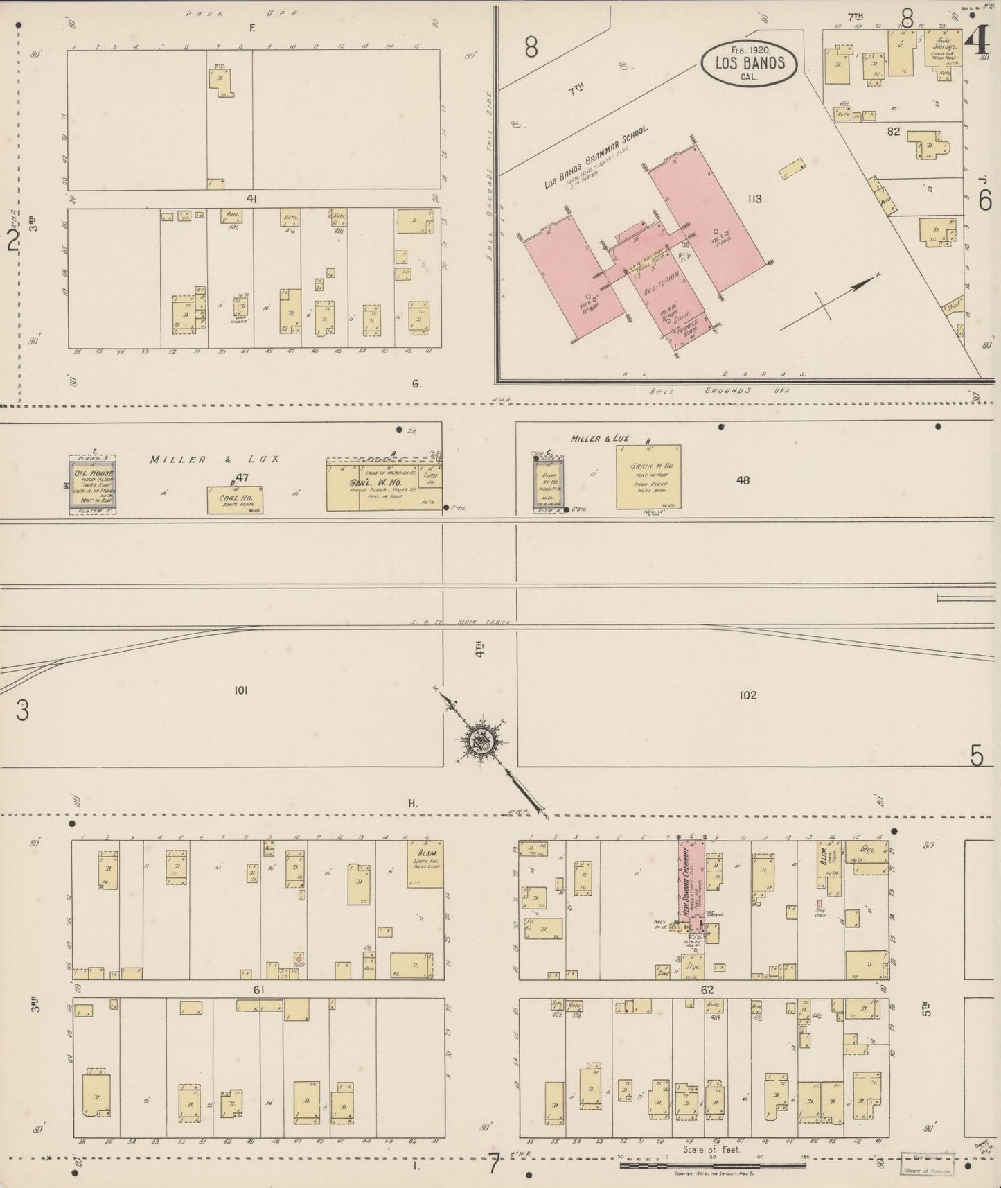 Sanborn Fire Insurance Map from Los Banos, Merced County, California (1920), Sheet #0004 - Historic Sanborn Fire Insurance Map Print, vintage old map wall art, antique decor, genealogy gift, California California map