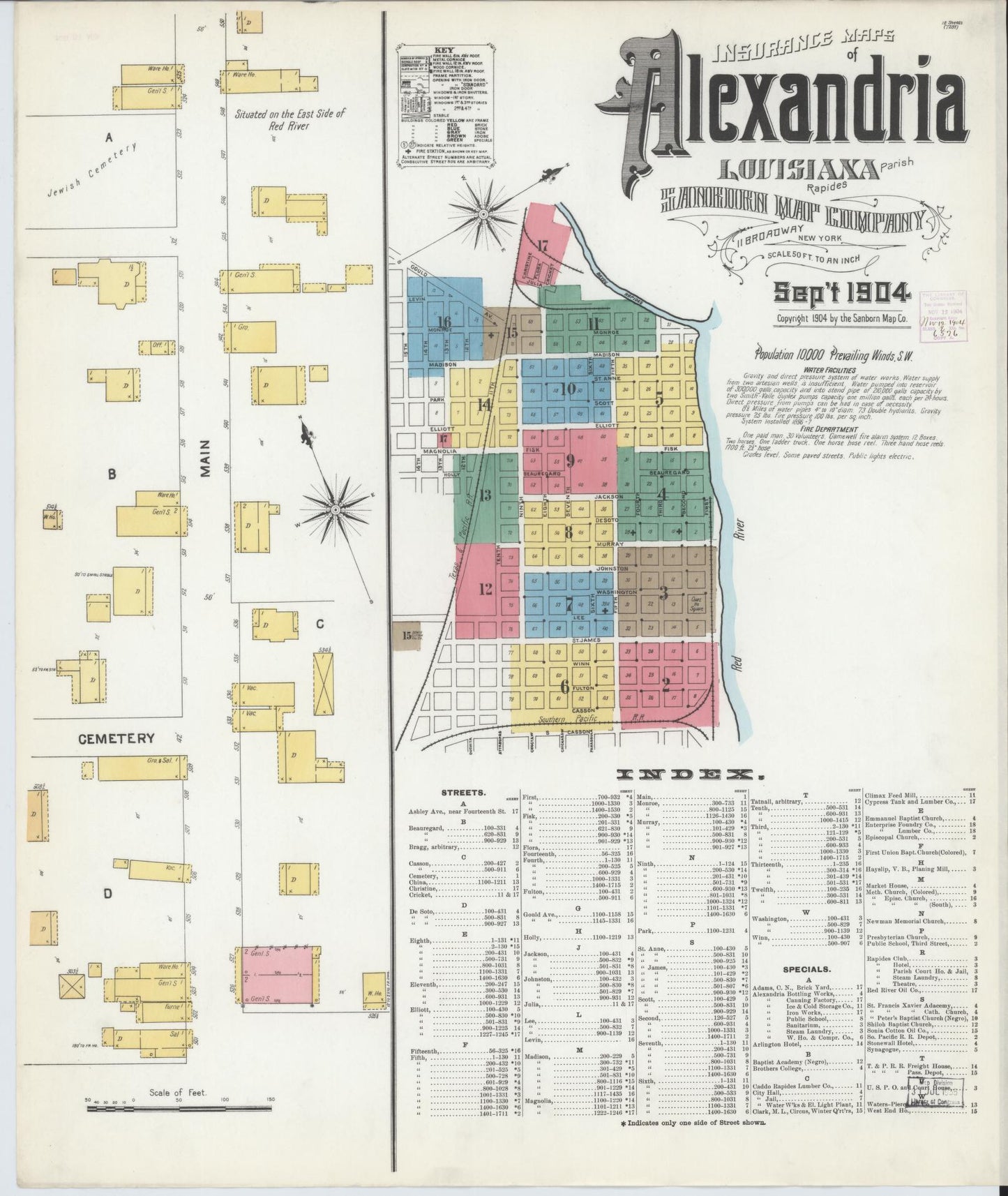 Sanborn Fire Insurance Map from Alexandria, Rapides Parish, Louisiana (1904), Sheet #0001 - Historic Sanborn Fire Insurance Map Print, vintage old map wall art, antique decor, genealogy gift, Louisiana Louisiana map