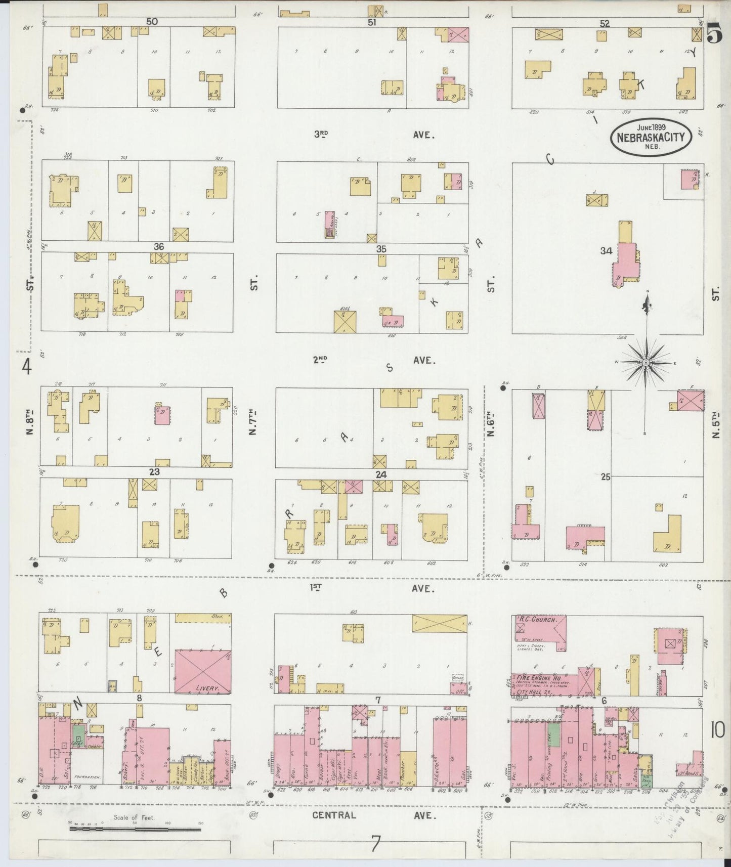Sanborn Fire Insurance Map from Nebraska City, Otoe County, Nebraska (1899), Sheet #0005 - Historic Sanborn Fire Insurance Map Print, vintage old map wall art, antique decor, genealogy gift, Nebraska Nebraska map