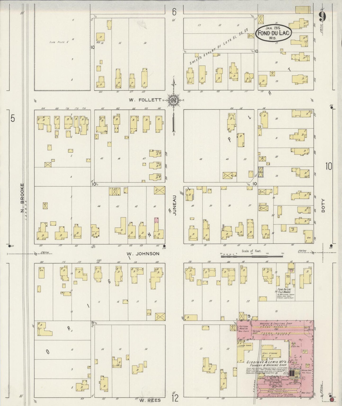 Sanborn Fire Insurance Map from Fond du Lac, Fond du Lac County, Wisconsin (1915), Sheet #0009 - Historic Sanborn Fire Insurance Map Print, vintage old map wall art, antique decor, genealogy gift, Wisconsin Wisconsin map