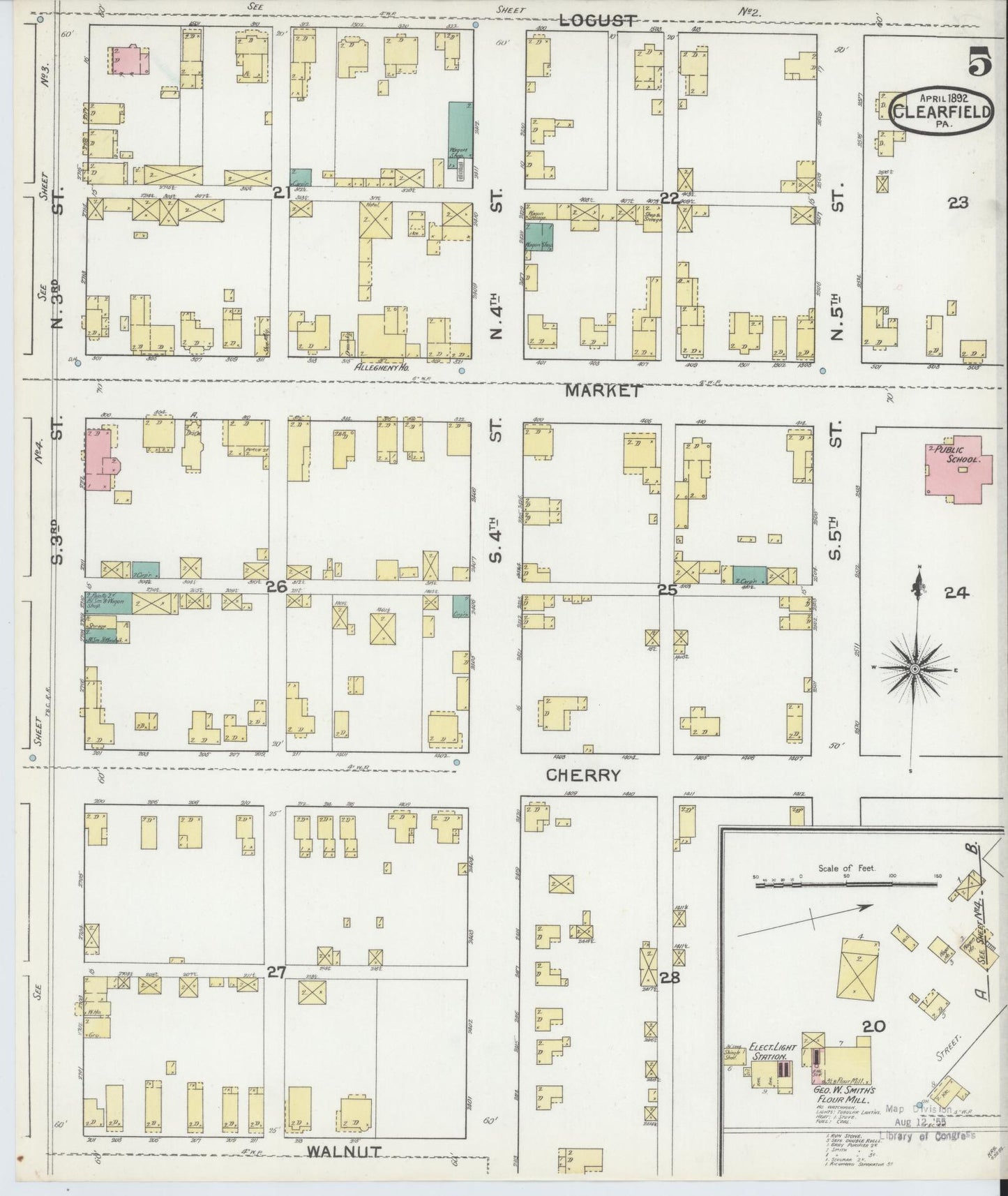 Sanborn Fire Insurance Map from Clearfield, Clearfield County, Pennsylvania (1892), Sheet #0005 - Historic Sanborn Fire Insurance Map Print, vintage old map wall art, antique decor, genealogy gift, Pennsylvania Pennsylvania map