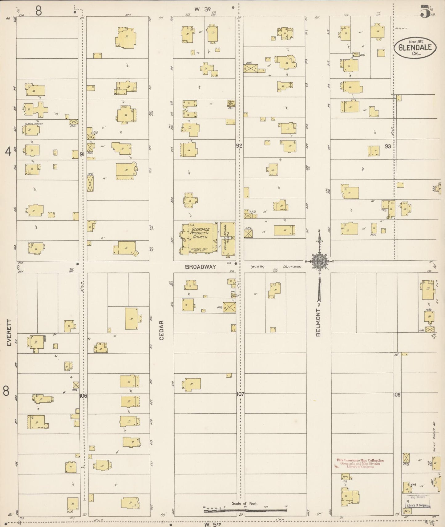 Sanborn Fire Insurance Map from Glendale, Los Angeles County, California (1912), Sheet #0005 - Historic Sanborn Fire Insurance Map Print, vintage old map wall art, antique decor, genealogy gift, California California map