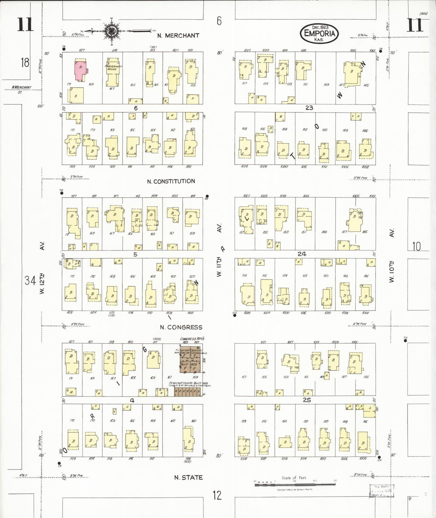 Sanborn Fire Insurance Map from Emporia, Lyon County, Kansas (1923), Sheet #0011 - Historic Sanborn Fire Insurance Map Print, vintage old map wall art, antique decor, genealogy gift, Kansas Kansas map