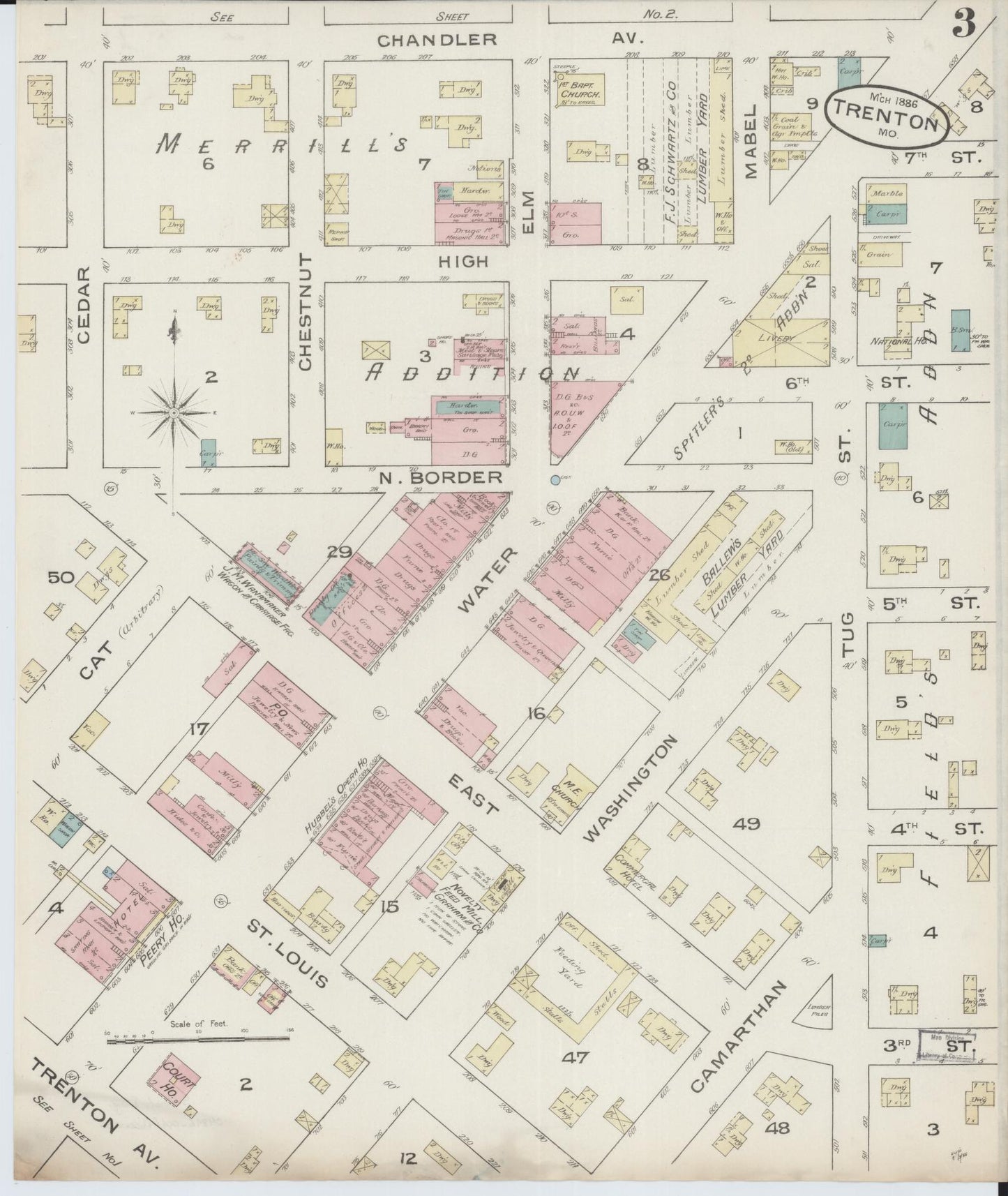 Sanborn Fire Insurance Map from Trenton, Grundy County, Missouri (1886), Sheet #0003 - Historic Sanborn Fire Insurance Map Print, vintage old map wall art, antique decor, genealogy gift, Missouri Missouri map