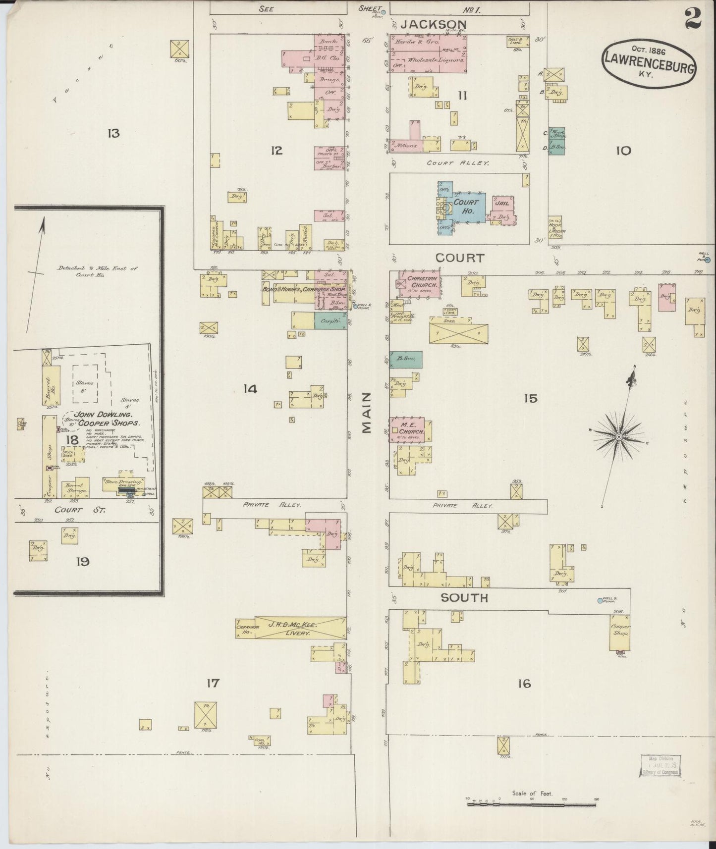 Sanborn Fire Insurance Map from Lawrenceburg, Anderson County, Kentucky (1886), Sheet #0002 - Historic Sanborn Fire Insurance Map Print, vintage old map wall art, antique decor, genealogy gift, Kentucky Kentucky map