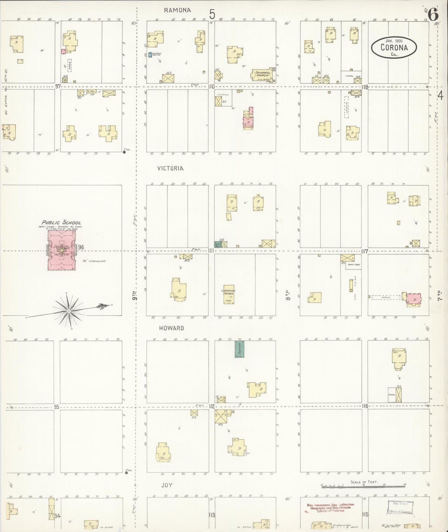Sanborn Fire Insurance Map from Corona, Riverside County, California (1900), Sheet #0006 - Historic Sanborn Fire Insurance Map Print, vintage old map wall art, antique decor, genealogy gift, California California map