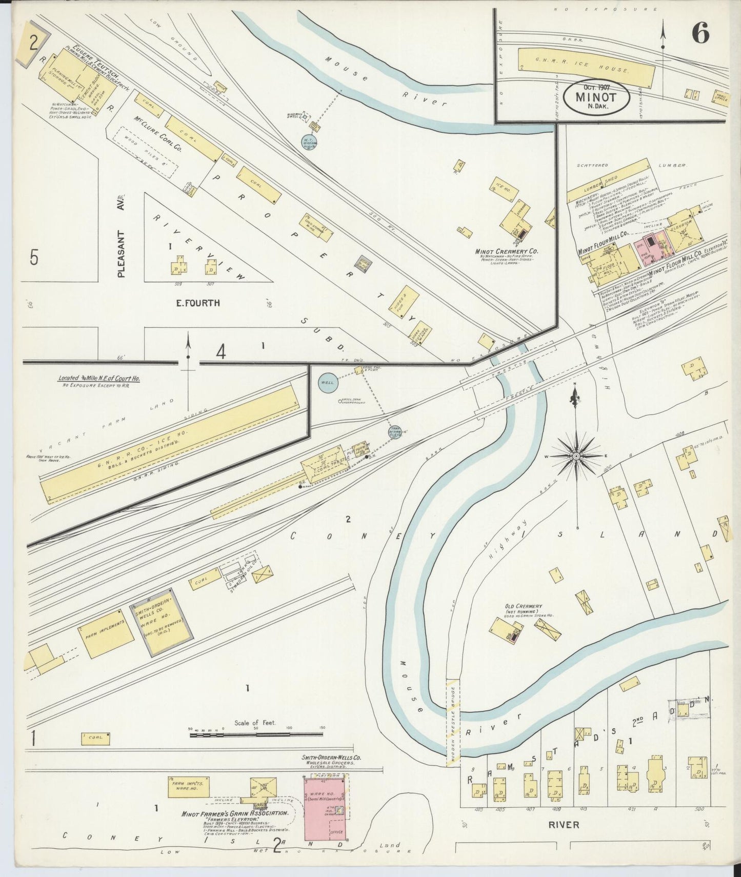 Sanborn Fire Insurance Map from Minot, Ward County, North Dakota (1907), Sheet #0006 - Complete Map Set gallery image, historic Sanborn map, vintage wall art, North Dakota North Dakota