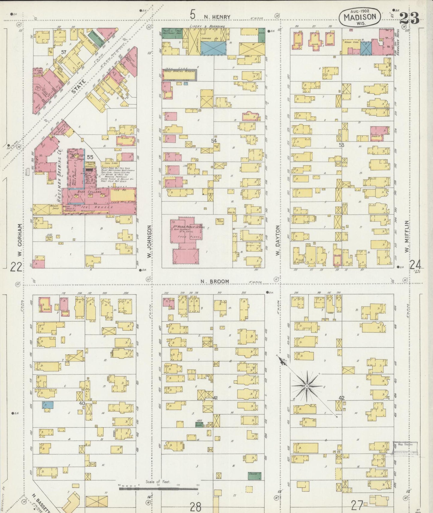 Sanborn Fire Insurance Map from Madison, Dane County, Wisconsin (1902), Sheet #0023 - Historic Sanborn Fire Insurance Map Print, vintage old map wall art, antique decor, genealogy gift, Wisconsin Wisconsin map