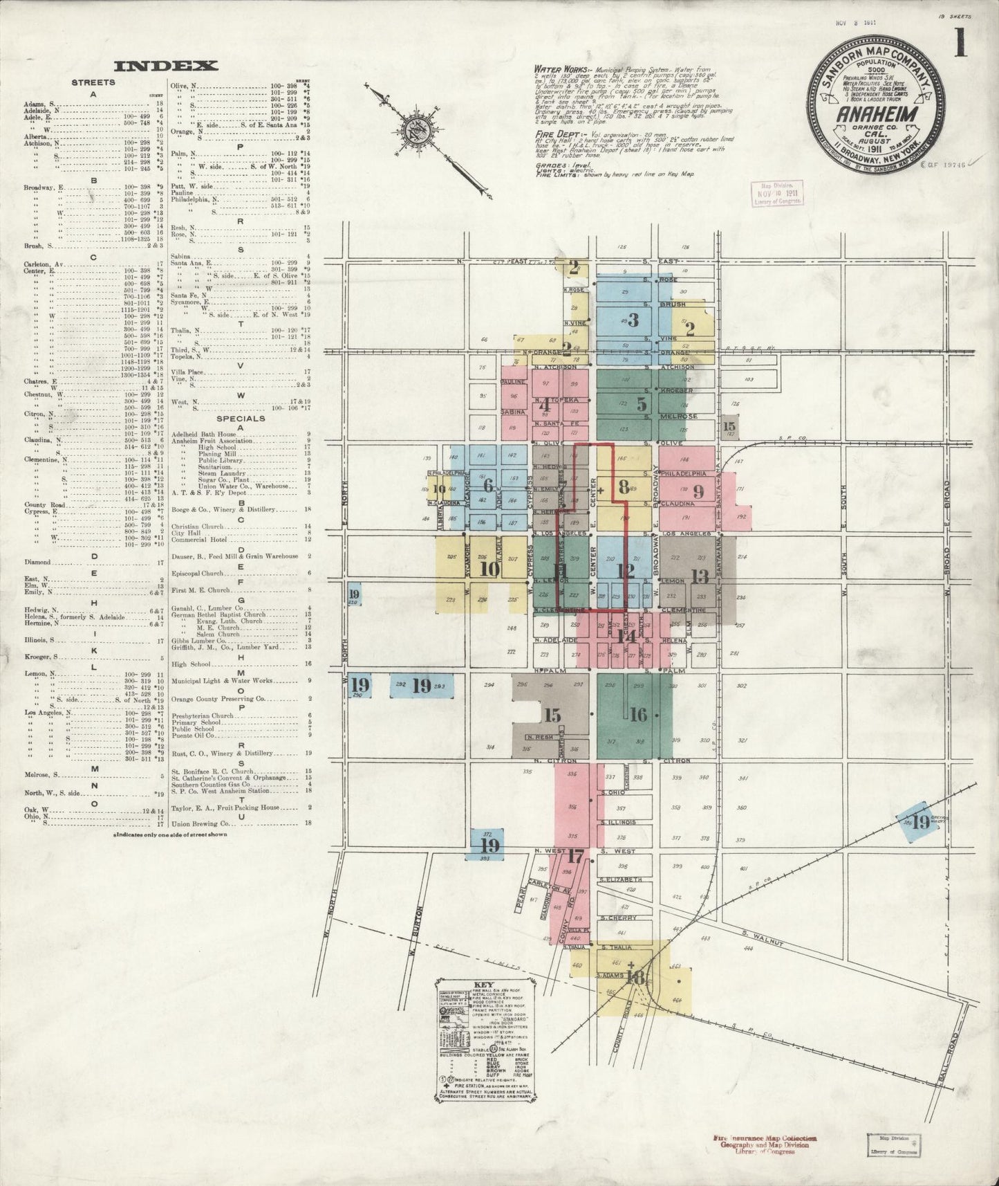 Sanborn Fire Insurance Map from Anaheim, Orange County, California. (1911) – Historic Sanborn Fire Insurance Map Print