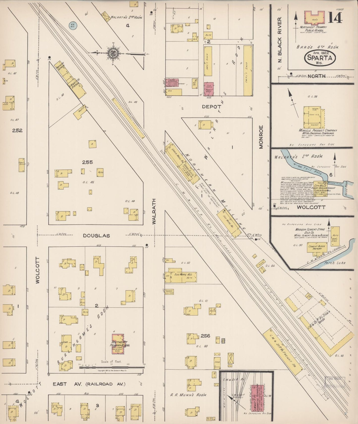 Sanborn Fire Insurance Map from Sparta, Monroe County, Wisconsin (1922), Sheet #0014 - Historic Sanborn Fire Insurance Map Print, vintage old map wall art, antique decor, genealogy gift, Wisconsin Wisconsin map