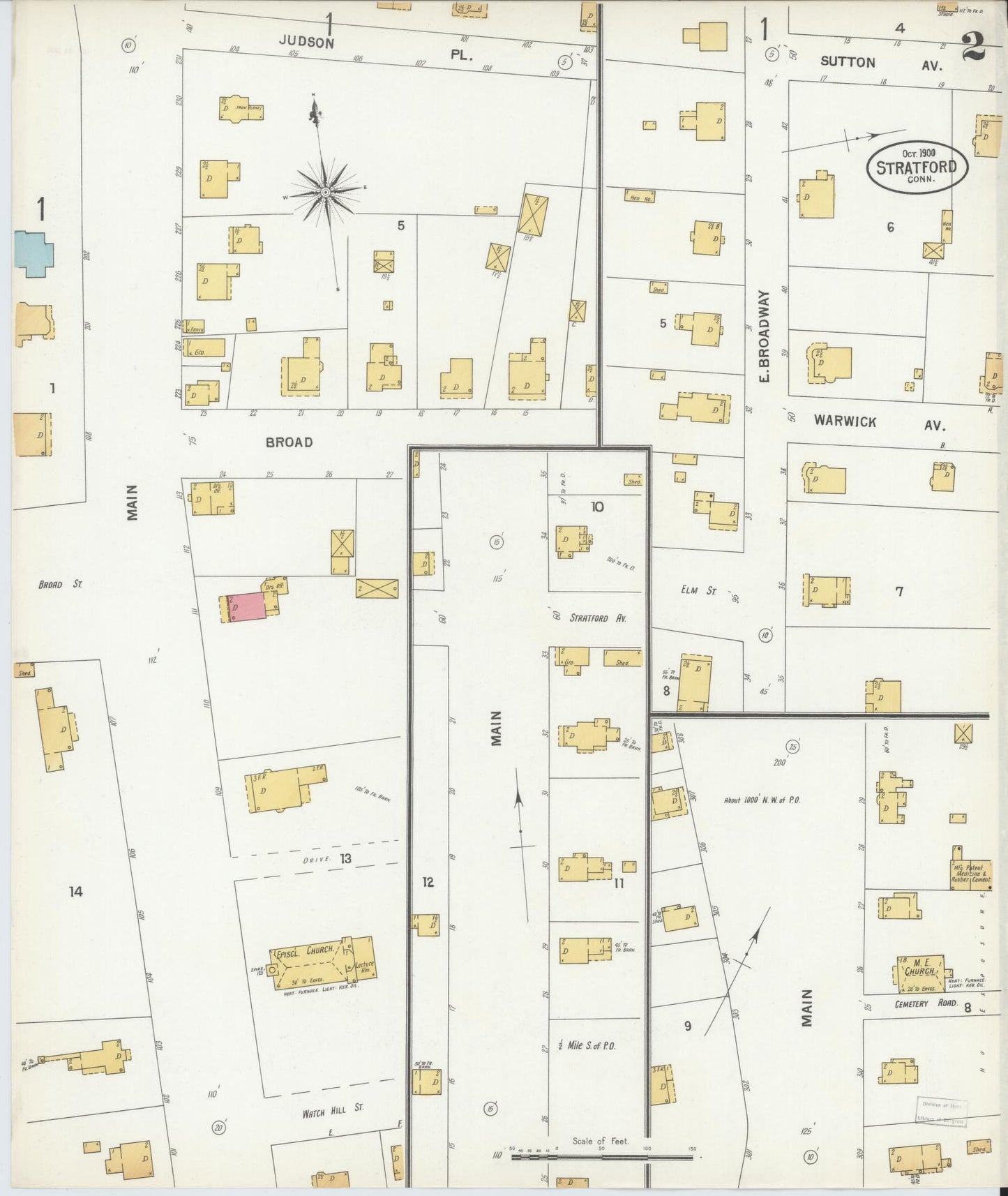 Sanborn Fire Insurance Map from Stratford, Fairfield County, Connecticut (1900), Sheet #0002 - Complete Map Set gallery image, historic Sanborn map, vintage wall art, Connecticut Connecticut
