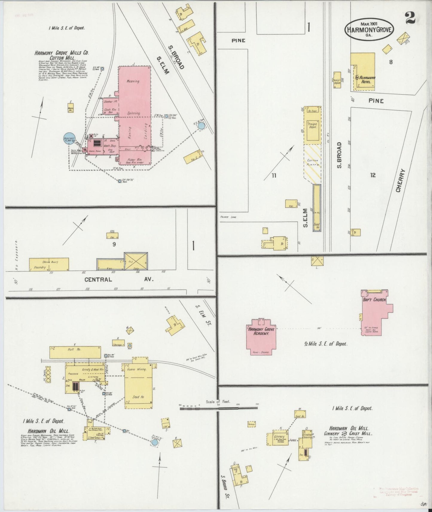 Sanborn Fire Insurance Map from Harmony Grove, Jackson County, Georgia (1901), Sheet #0002 - Complete Map Set gallery image, historic Sanborn map, vintage wall art, Georgia Georgia
