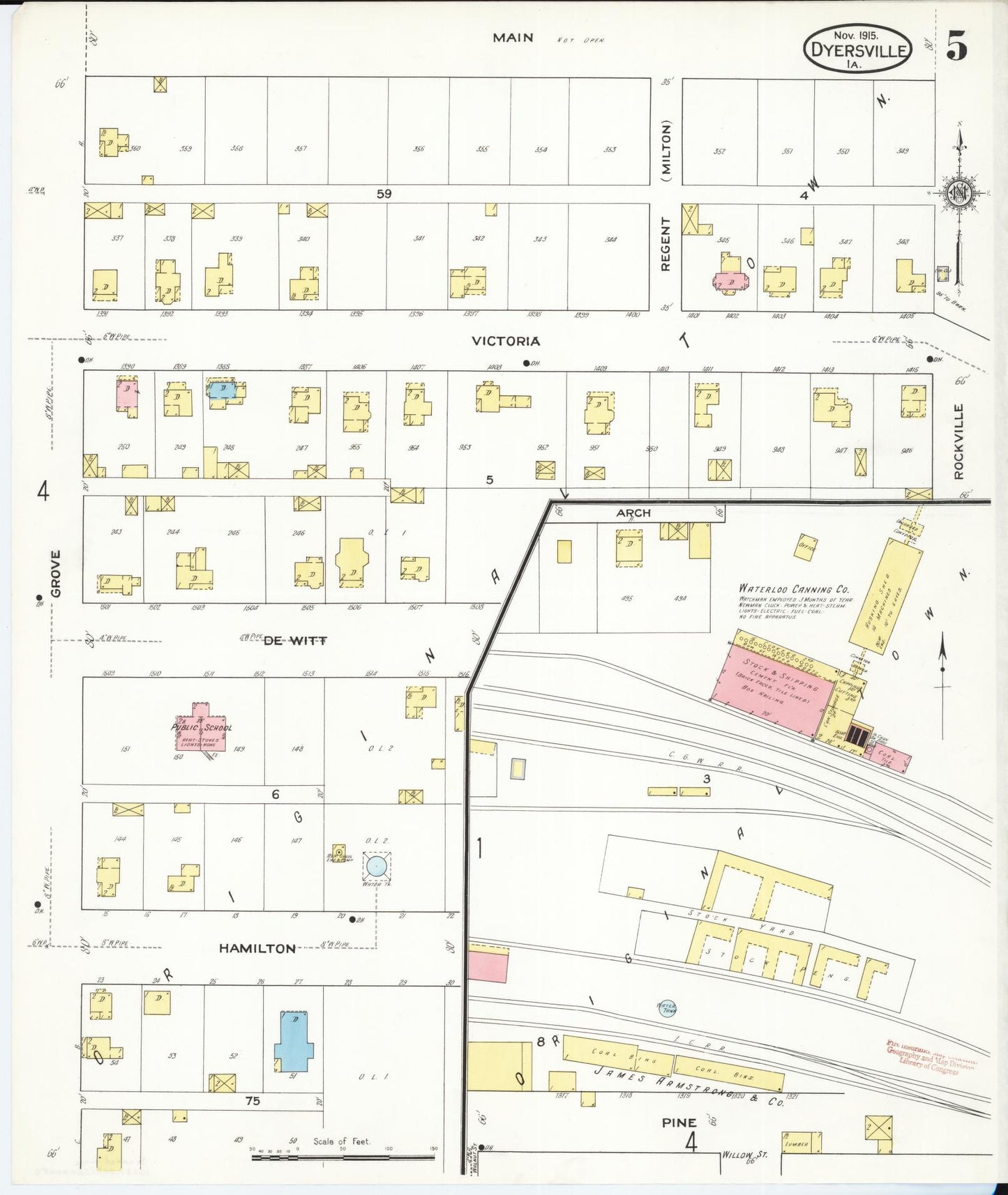 Sanborn Fire Insurance Map from Dyersville, Dubuque County, Iowa (1915), Sheet #0005 - Historic Sanborn Fire Insurance Map Print, vintage old map wall art