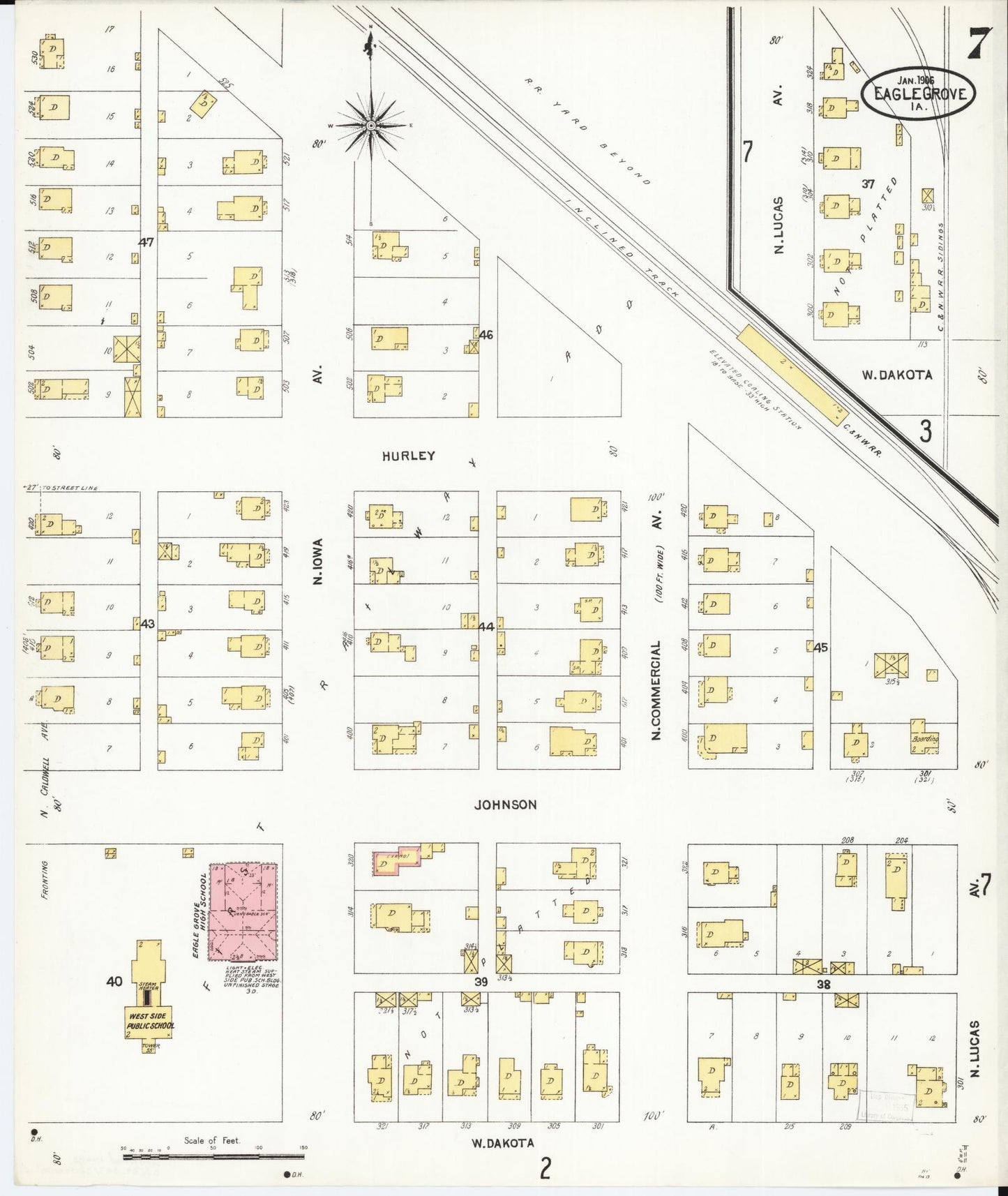 Sanborn Fire Insurance Map from Eagle Grove, Wright County, Iowa (1906), Sheet #0007 - Historic Sanborn Fire Insurance Map Print, vintage old map wall art