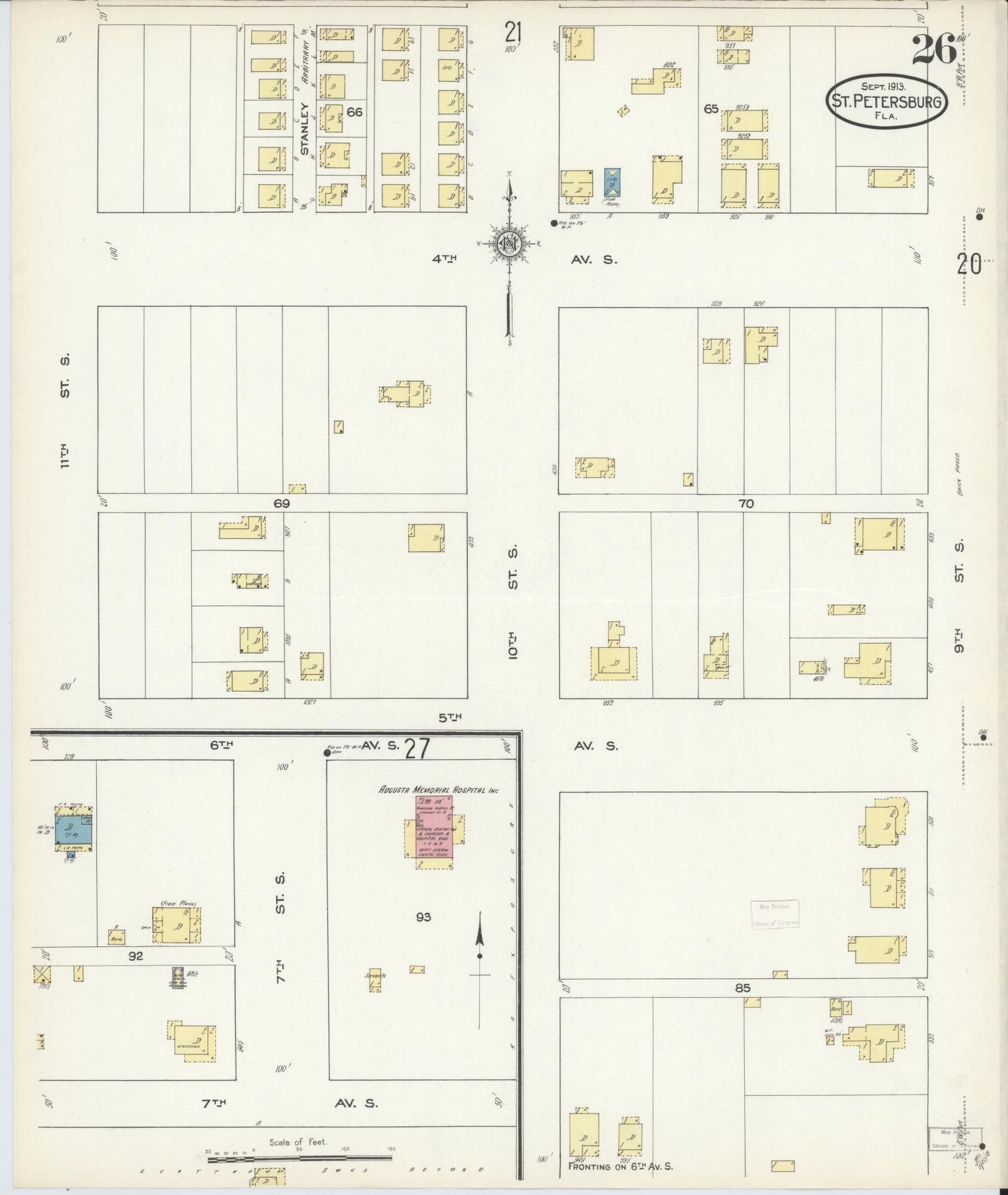 Sanborn Fire Insurance Map from Saint Petersburg, Pinellas County, Florida (1913), Sheet #0026 - Historic Sanborn Fire Insurance Map Print, vintage old map wall art, antique decor, genealogy gift, Florida Florida map