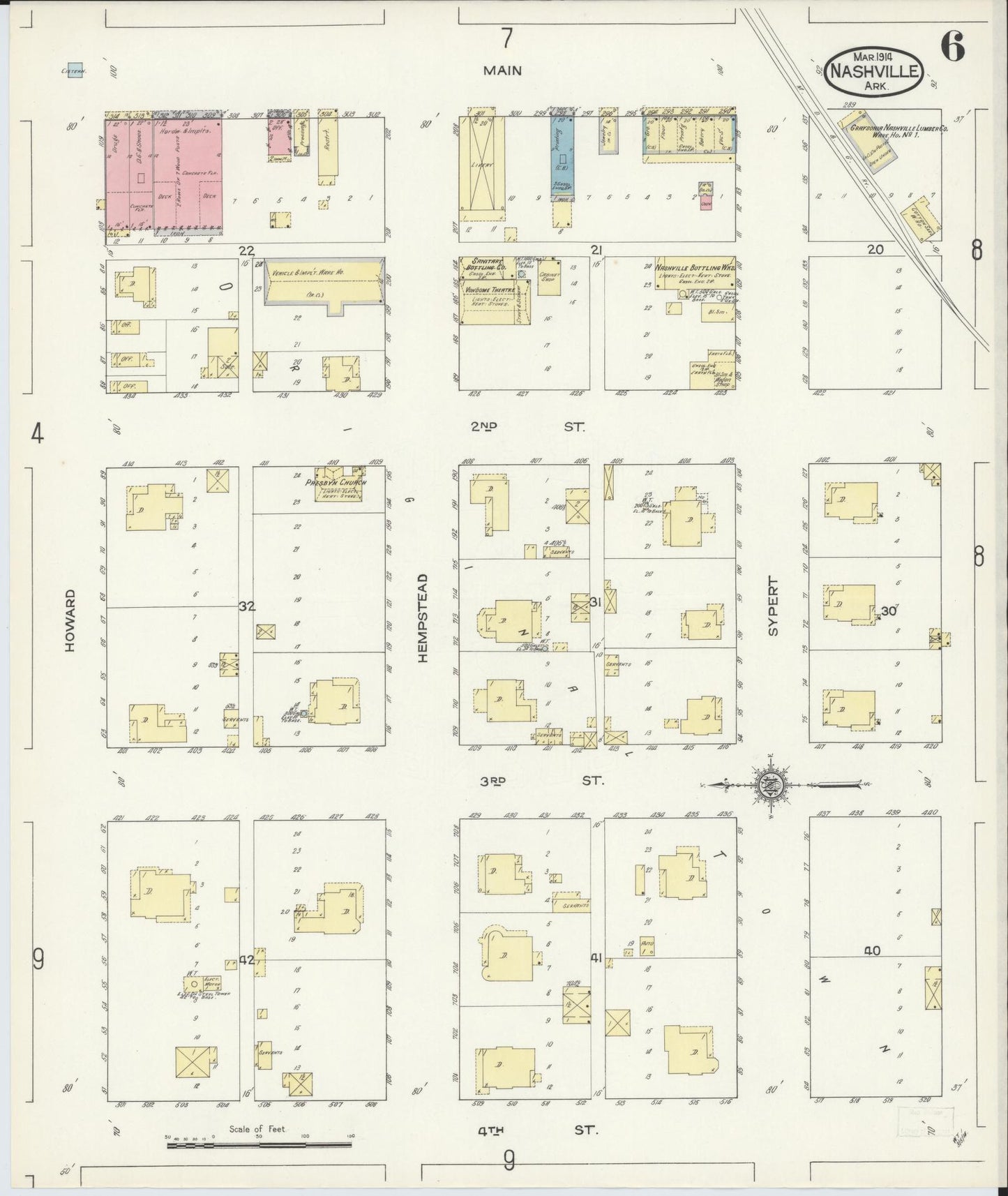 Sanborn Fire Insurance Map from Nashville, Howard County, Arkansas (1914), Sheet #0006 - Historic Sanborn Fire Insurance Map Print, vintage old map wall art, antique decor, genealogy gift, Arkansas Arkansas map