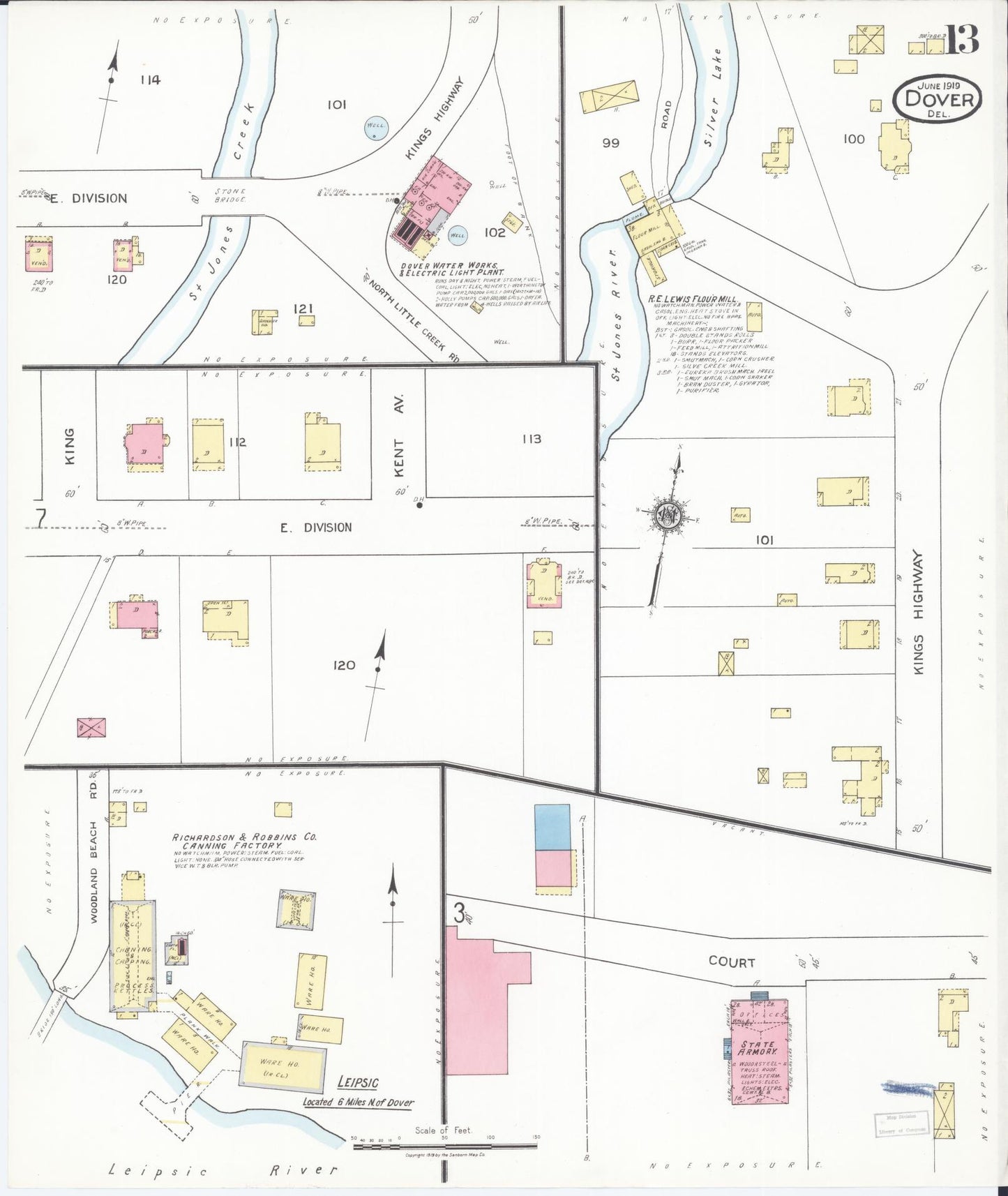 Sanborn Fire Insurance Map from Dover, Kent County, Delaware (1919), Sheet #0013 - Historic Sanborn Fire Insurance Map Print, vintage old map wall art, antique decor, genealogy gift, Delaware Delaware map