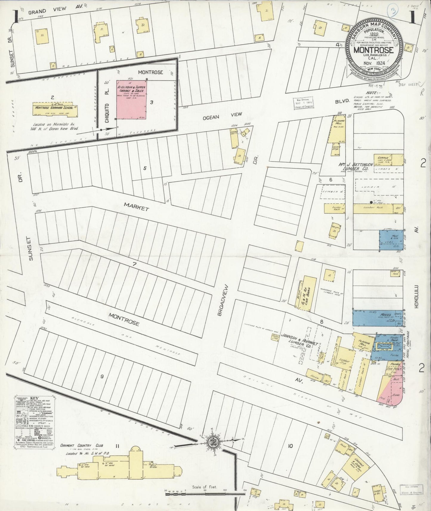 Sanborn Fire Insurance Map from Montrose, Los Angeles County, California (1924), Sheet #0001 - Historic Sanborn Fire Insurance Map Print, vintage old map wall art, antique decor, genealogy gift, California California map